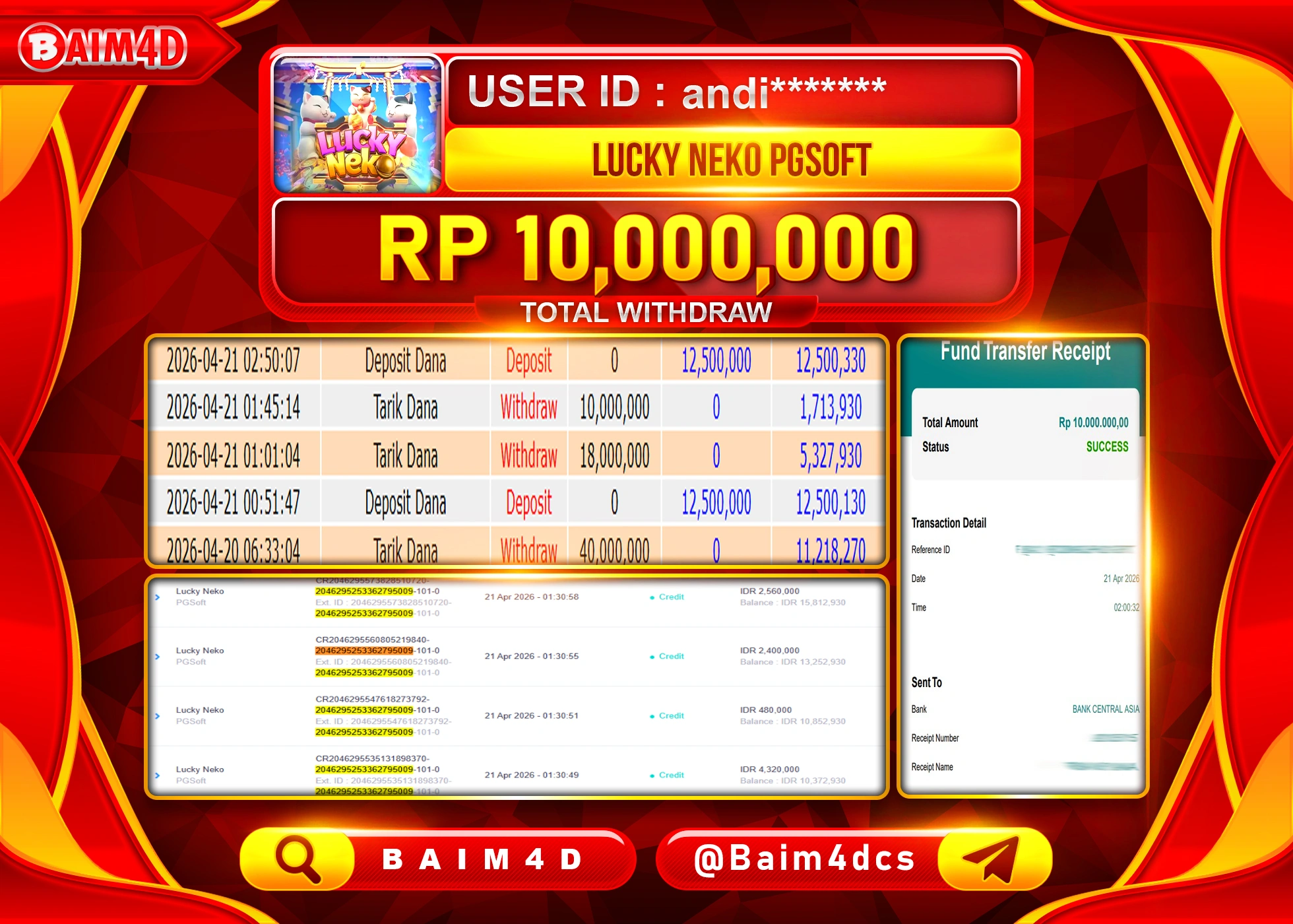 BAIM4D JACKPOT SLOT LUCKY NEKO PG SOFT Rp.10,000,000 - LUNAS