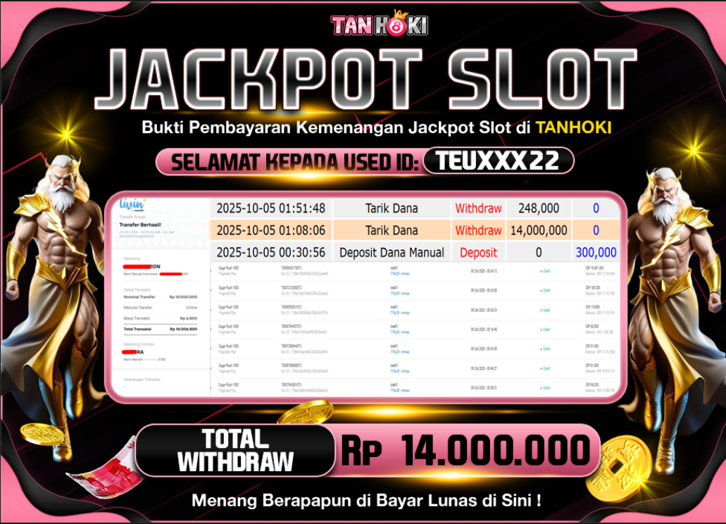 TANHOKI JACKPOT SLOT SUGAR RUSH 1000 Rp.14.000.000,- LUNAS