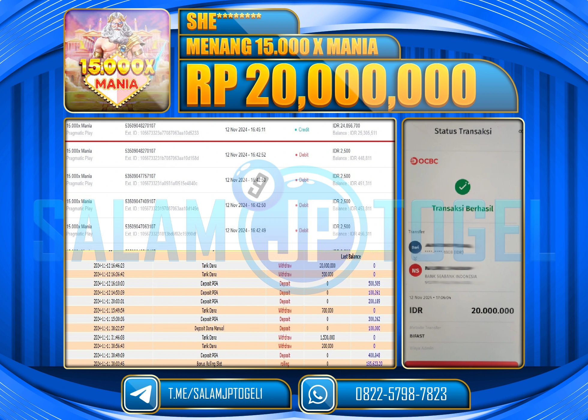 SALAMJPTOGEL MENANG 15000x Mania   Pragmatic Play Rp20,000,000 LUNAS