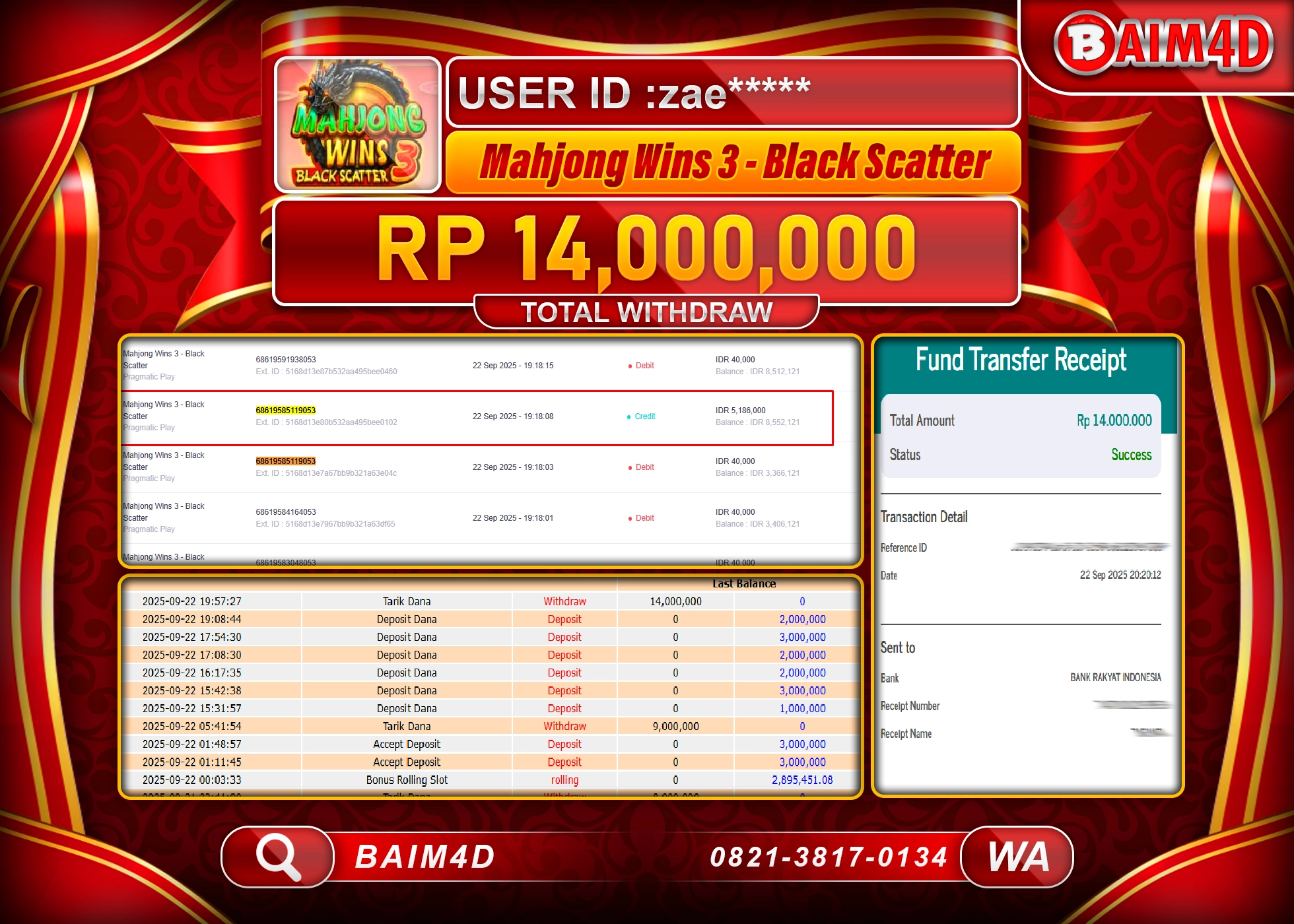 BAIM4D JACKPOT SLOT MAHJONG WINS 3 Rp.14,000,000.- LUNAS