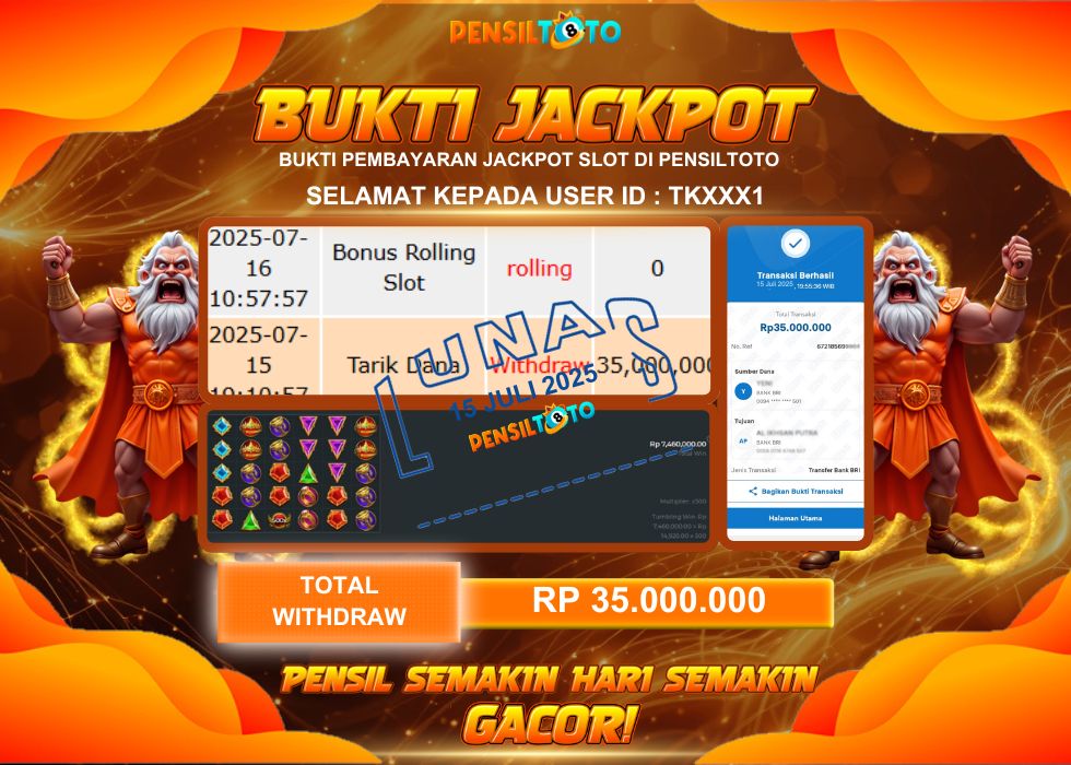 PENSILTOTO JACKPOT SLOT GATES OF OLYMPUS 1000  Rp.35.000.000,- LUNAS