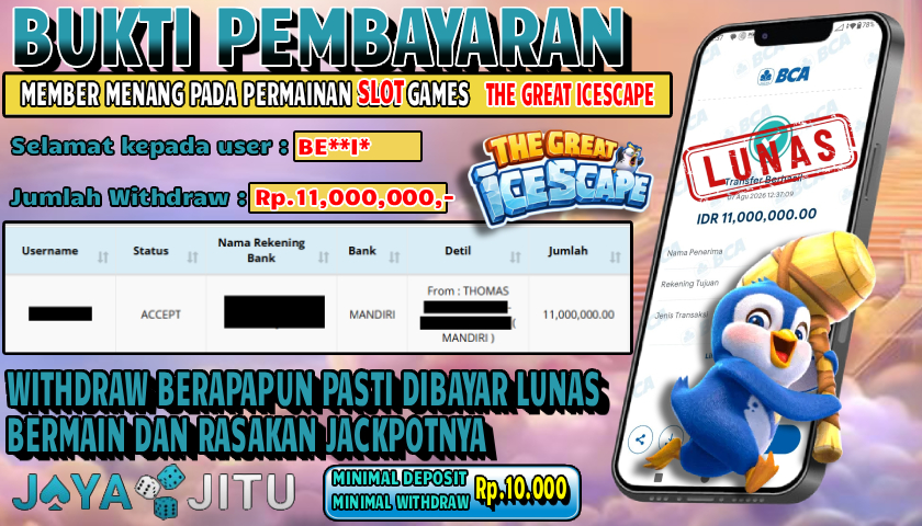 🏆 BUKTI KEMENANGAN SLOT THE GREAT ICESCAPE MEMBER  JAYAJITU🏆