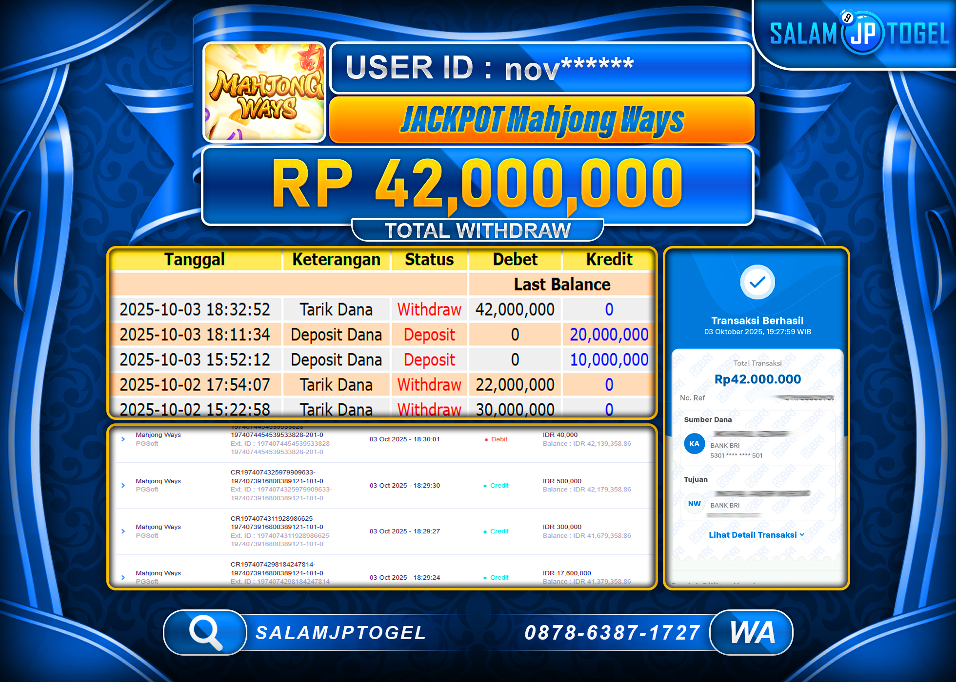 SALAMJPTOGEL MENANG JACKPOT MAHJONG WAYS RP. 42,000,000, - LUNAS