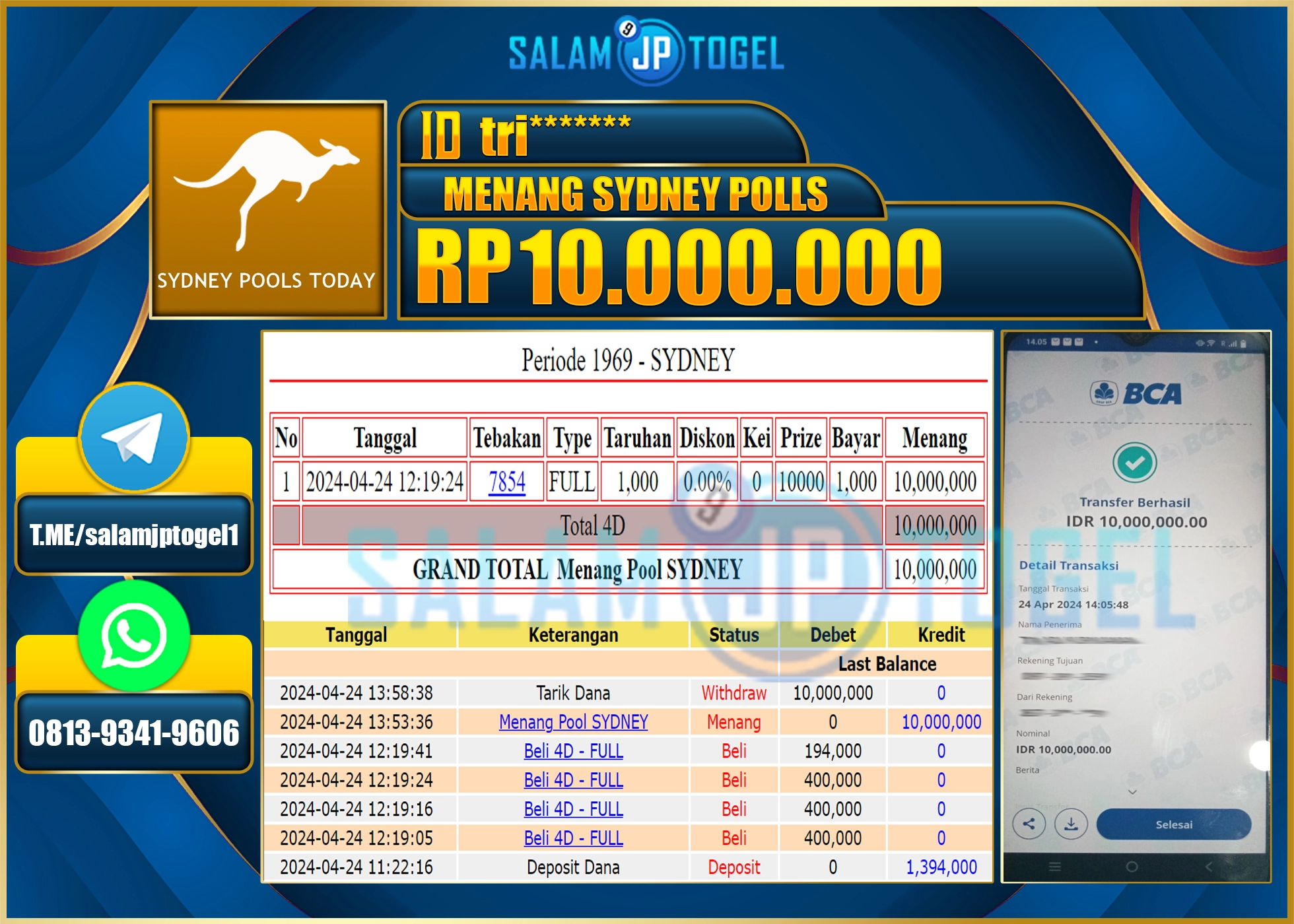 SALAMJPTOGEL JACKPOT TOGEL PASARAN SYDNEY RP.10.000.000.,- LUNAS
