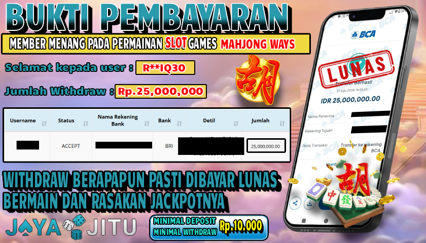 🏆 BUKTI KEMENANGAN MAHJONG WAYS MEMBER  JAYAJITU🏆