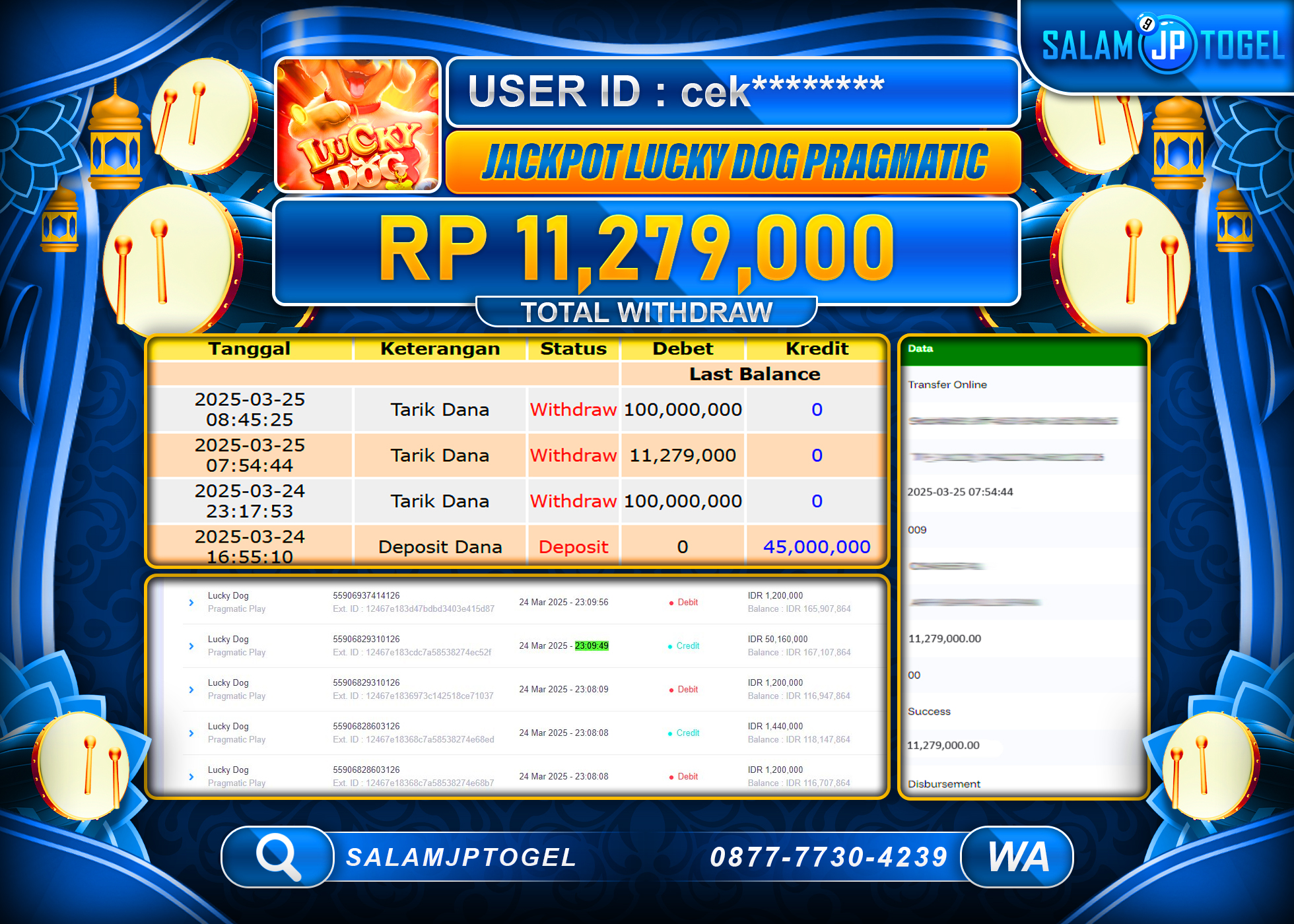 SALAMJPTOGEL MENANG LUCKY DOG  Rp. 11,279,000 LUNAS