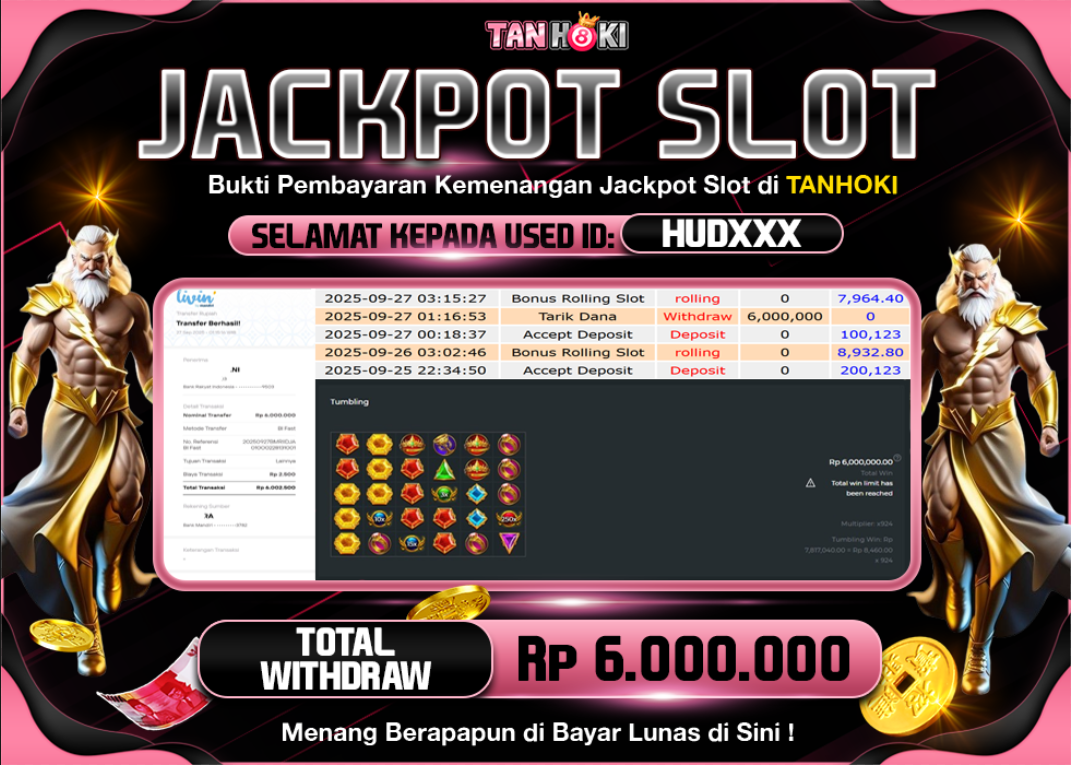 TANHOKI JACKPOT SLOT GATES OF OLYMPUS 1000  Rp.6.000.000,- LUNAS