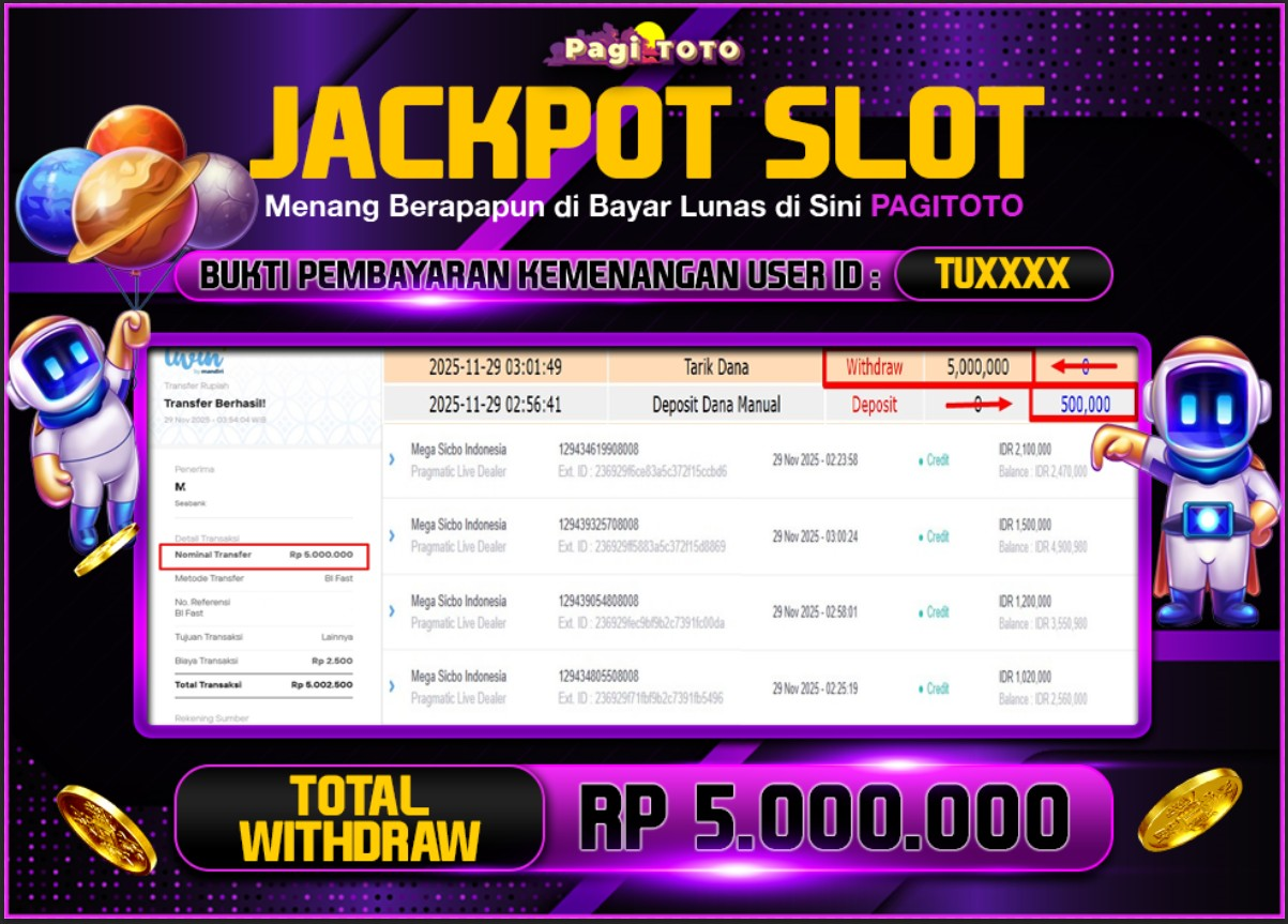 HAPPY JACKPOT MEMBER PAGITOTO SLOT MEGA SICBO INDONESIA Rp  5.000.000-, - LUNAS