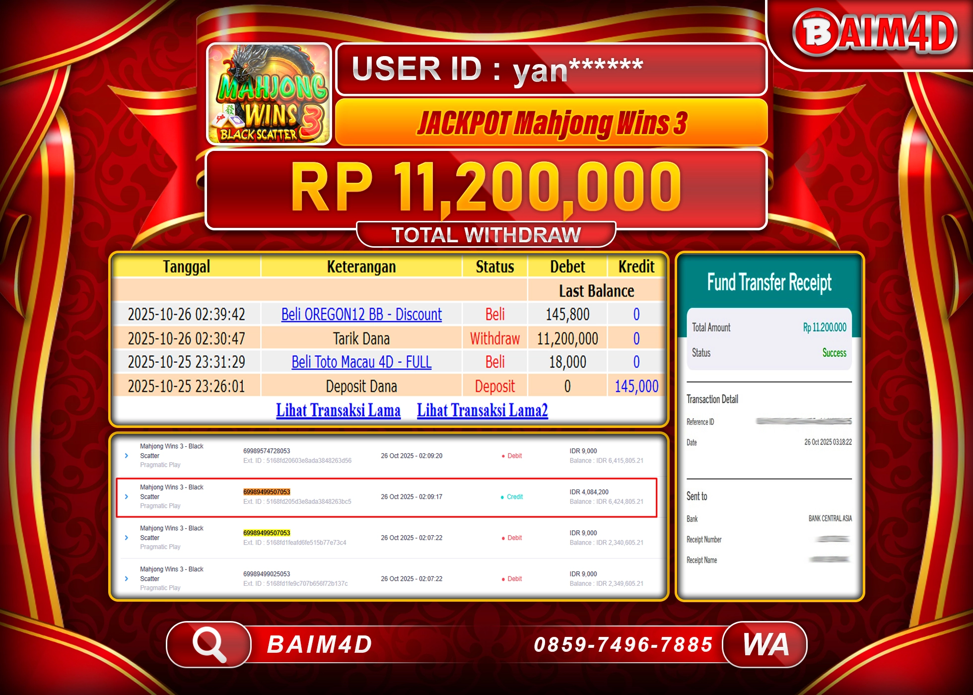 BAIM4D JACKPOT MAHJONG WINS 3 BLACK SCATTER Rp.11,200,000 - LUNAS