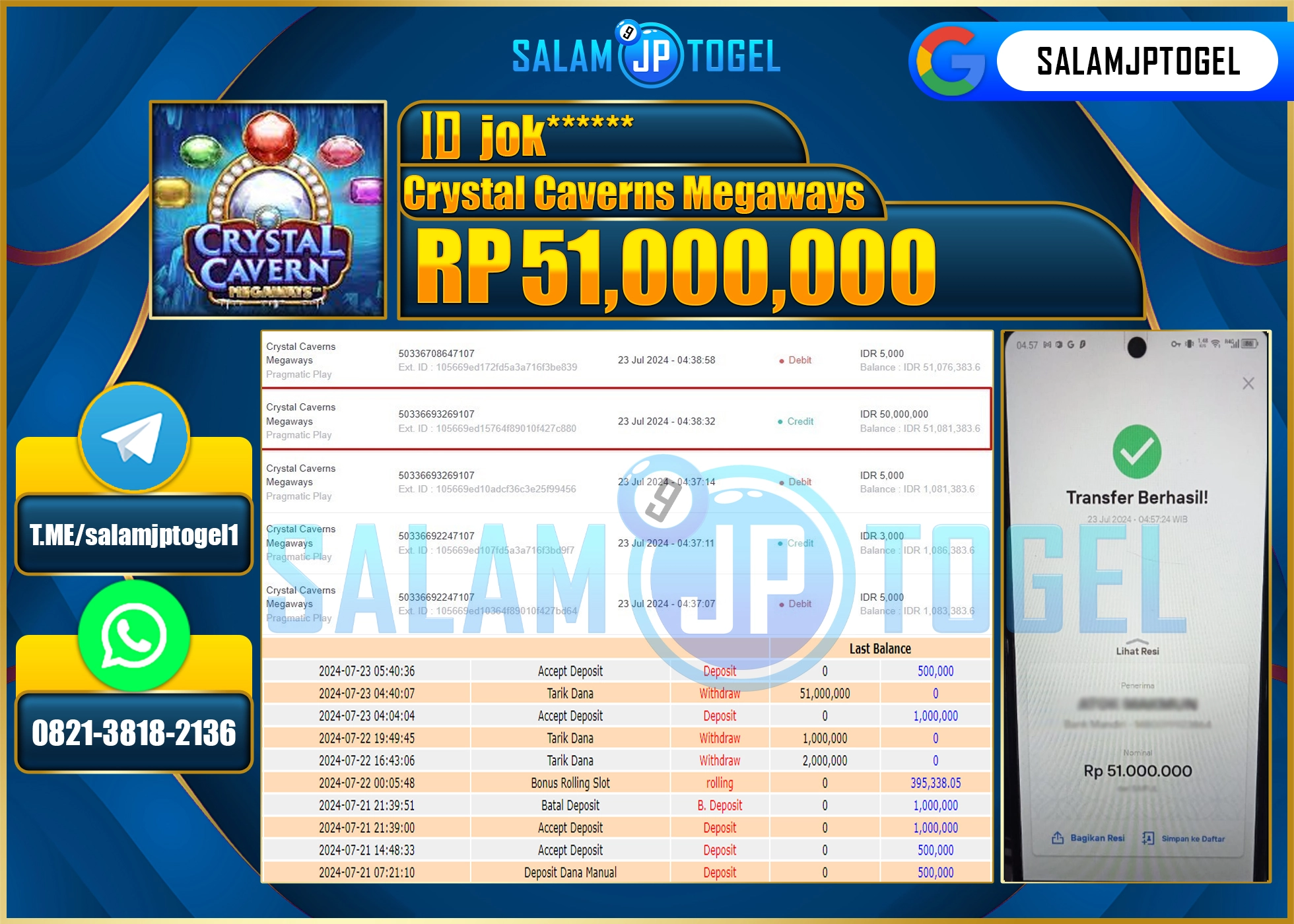 SALAMJPTOGEL MENANG Crystal Cavern MegaWays RP. 51,000,000.,LUNAS