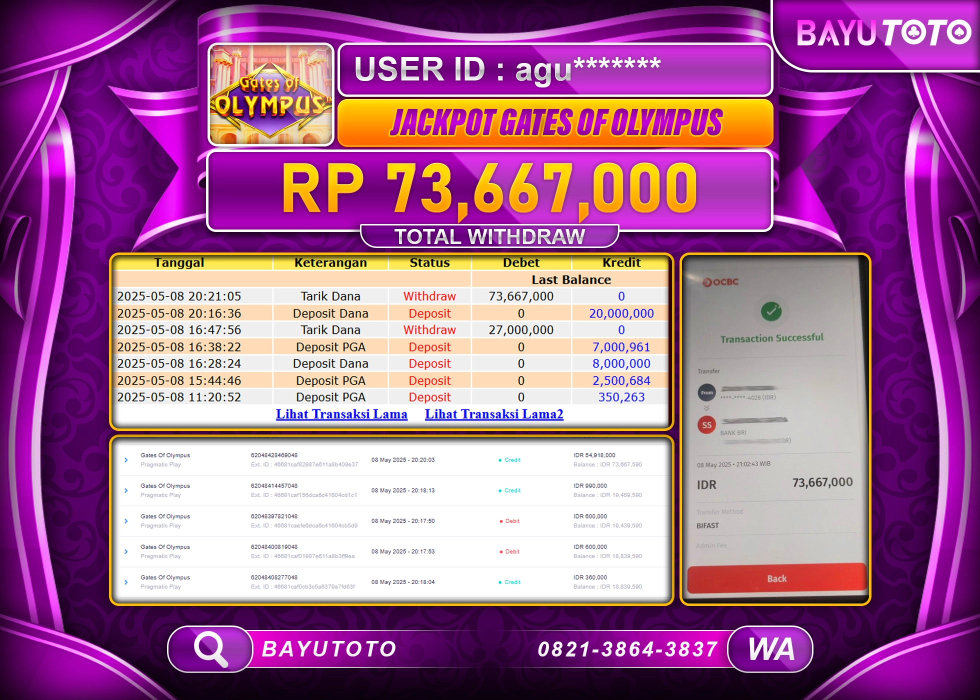 BAYUTOTO JACKPOT DI SLOT GATES OF OLYMPUS Rp.73,667,000 LUNAS