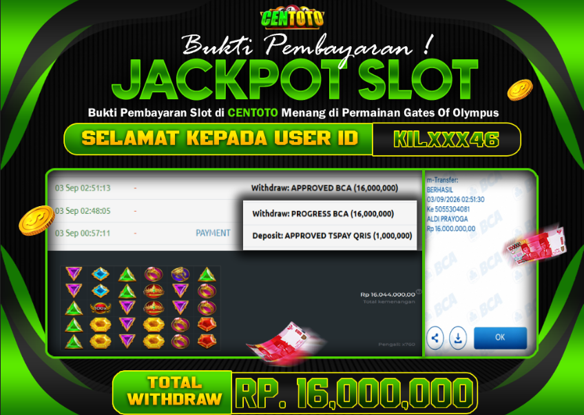  BUKTI JACKPOT LUNAS CENTOTO  RP 16.000.000,-LUNAS