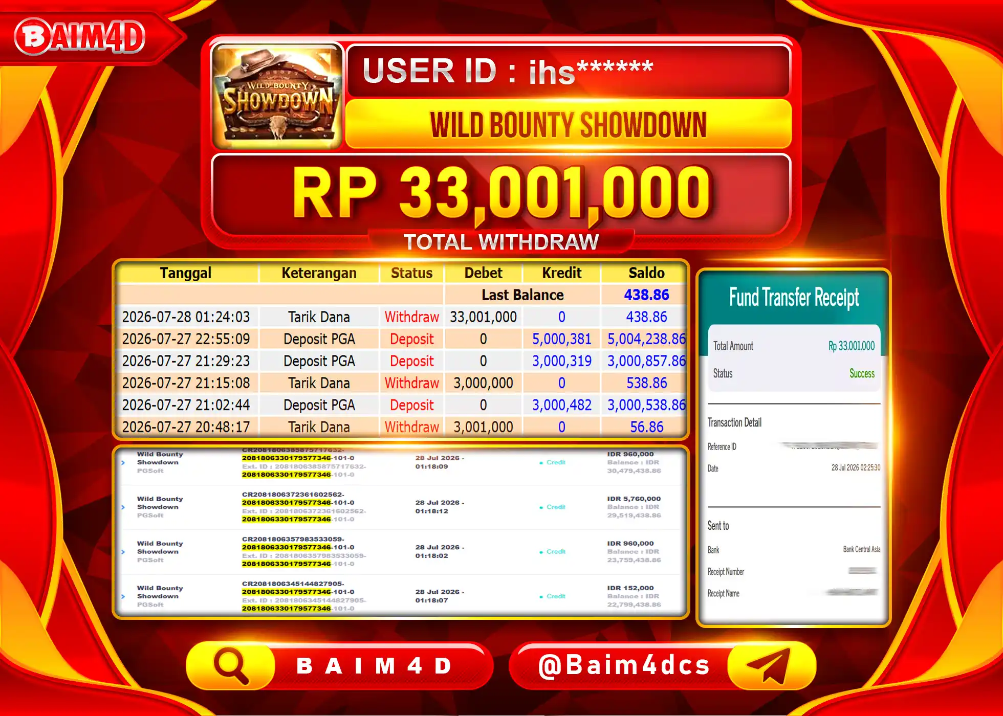 BAIM4D JACKPOT SLOT WILD BOUNTY SHOWDOWN Rp.33,001,000 - LUNAS