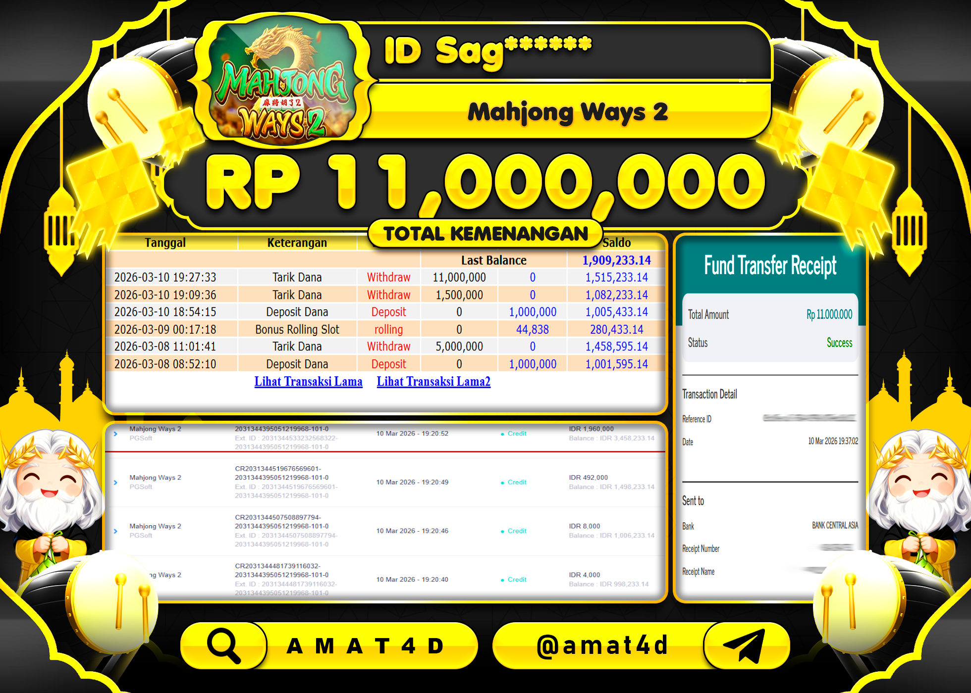 AMAT4D KEMENANGAN DI PGSOFT MAHJONG WAYS 2 Rp.11,000,000 BERHASIL TERBAYAR LUNAS