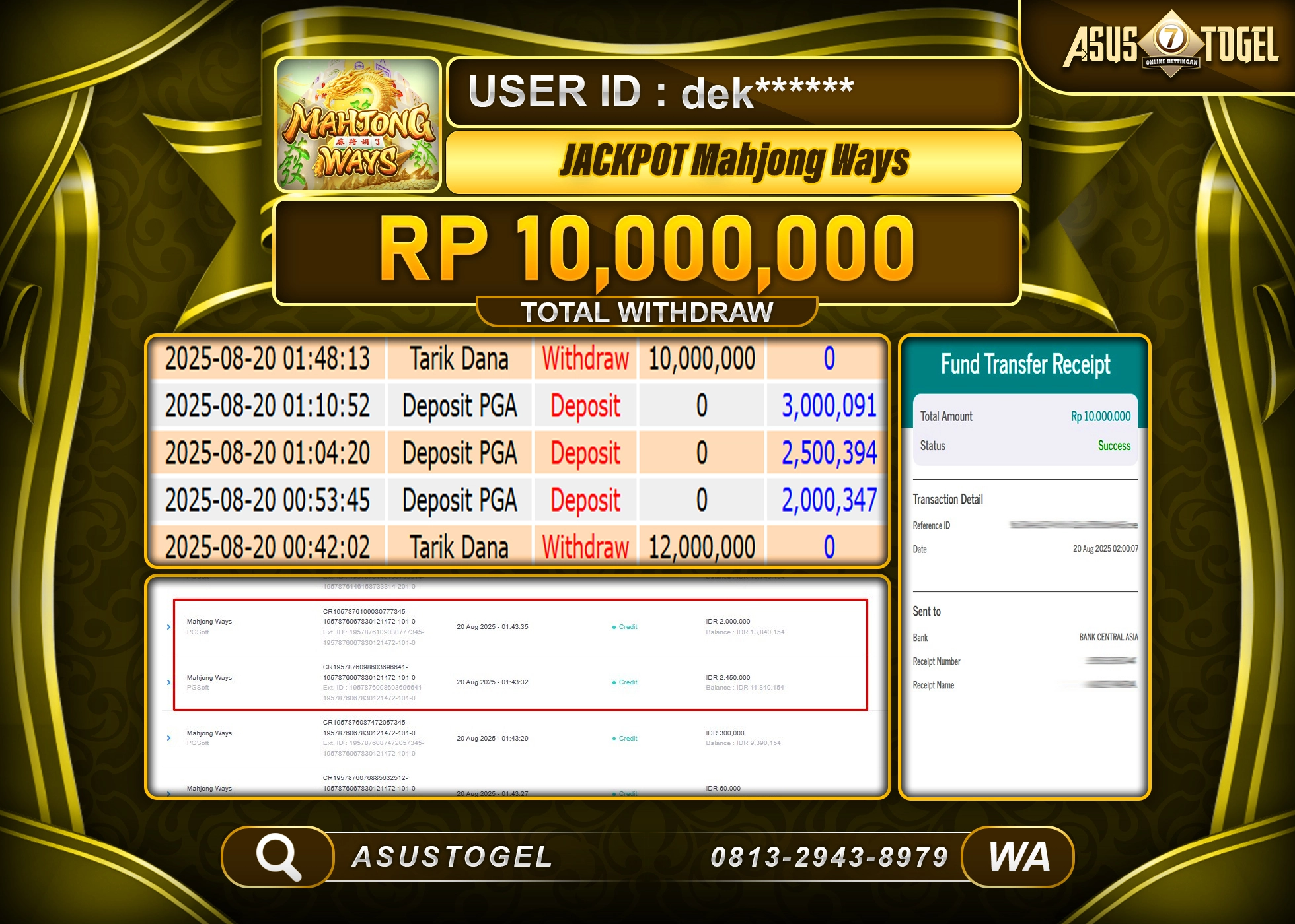 ASUSTOGEL KEMENANGAN DI SLOT MAHJONG WAYS SEBESAR 10,000,000- RUPIAH LUNAS