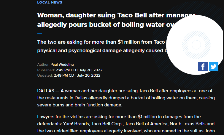 Taco Bell manager in Dallas poured boiling water on customers