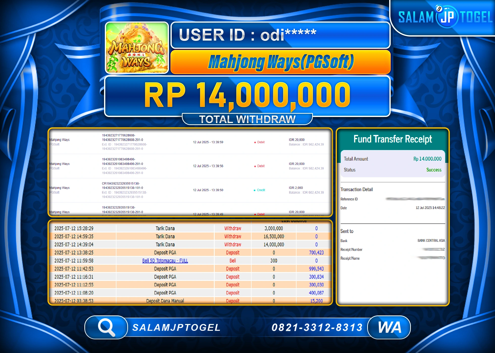 SALAMJPTOGEL MENANG MAHJONG WAYS Rp.14,000,000