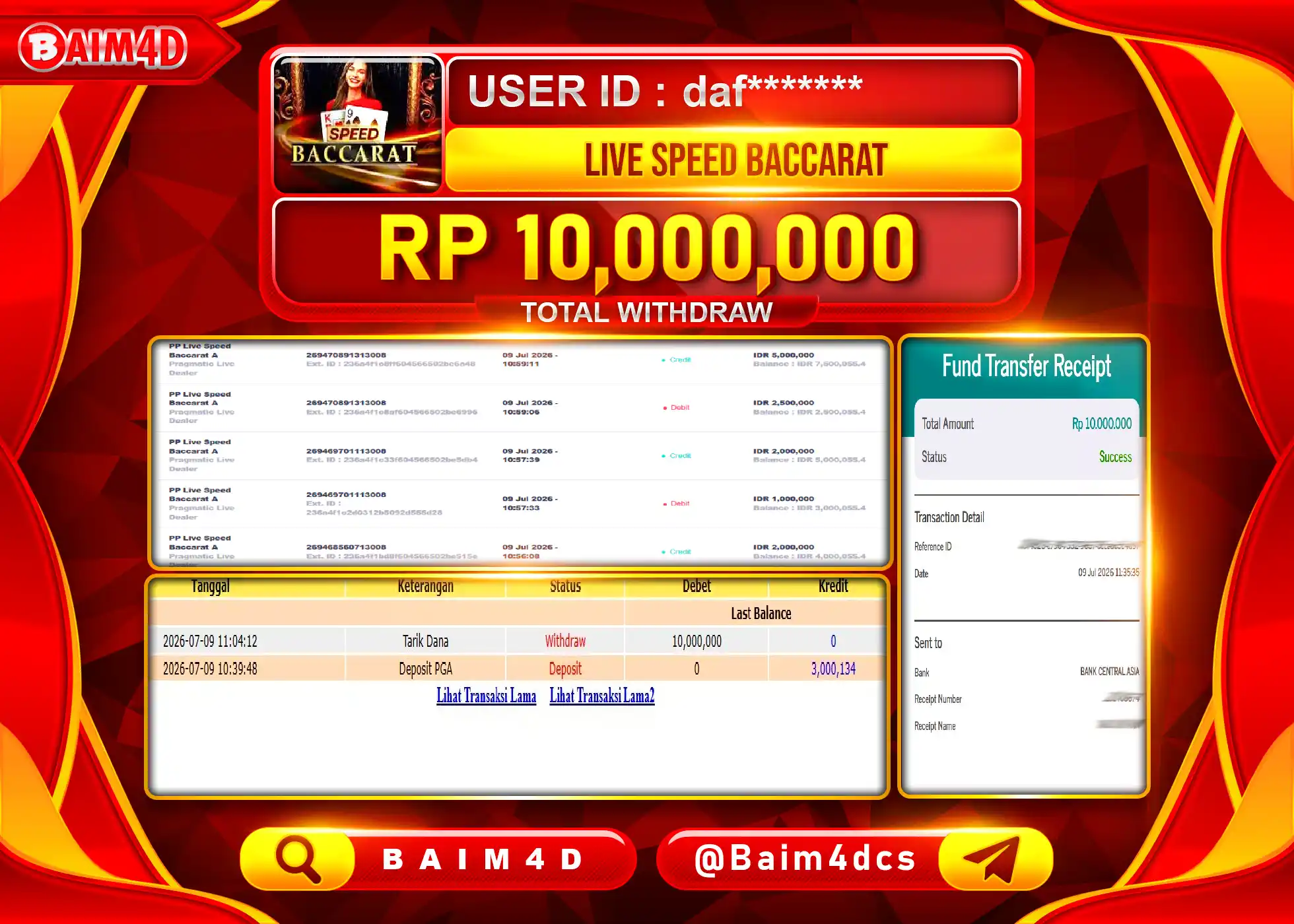 BAIM4D JACKPOT LIVE SPEED BACCARAT Rp.10,000,000 - LUNAS