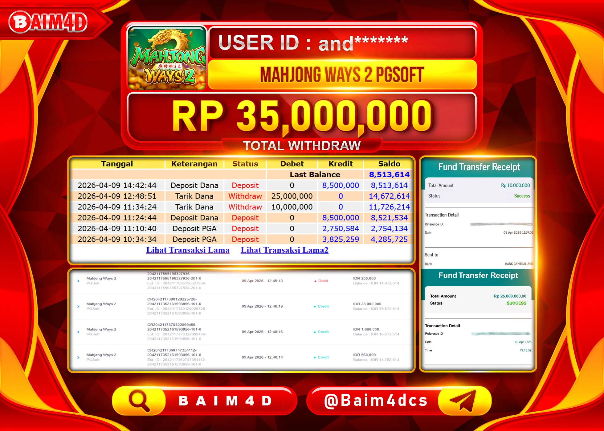 BAIM4D JACKPOT  SLOT MAHJONG WAYS 2 Rp.35,000,000 - LUNAS