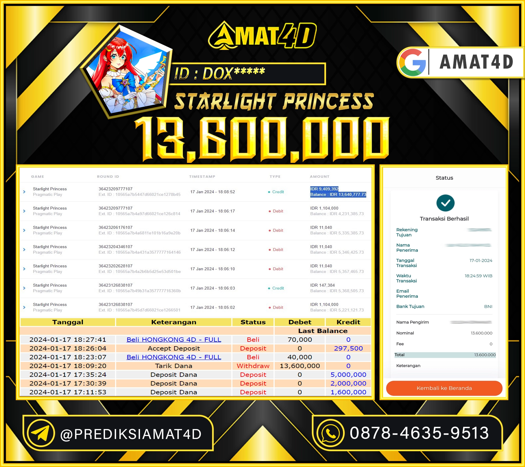 AMAT4D JACKPOT SLOT STARLIGHT PRINCES RP.13.600.000 TERBAYAR LUNAS