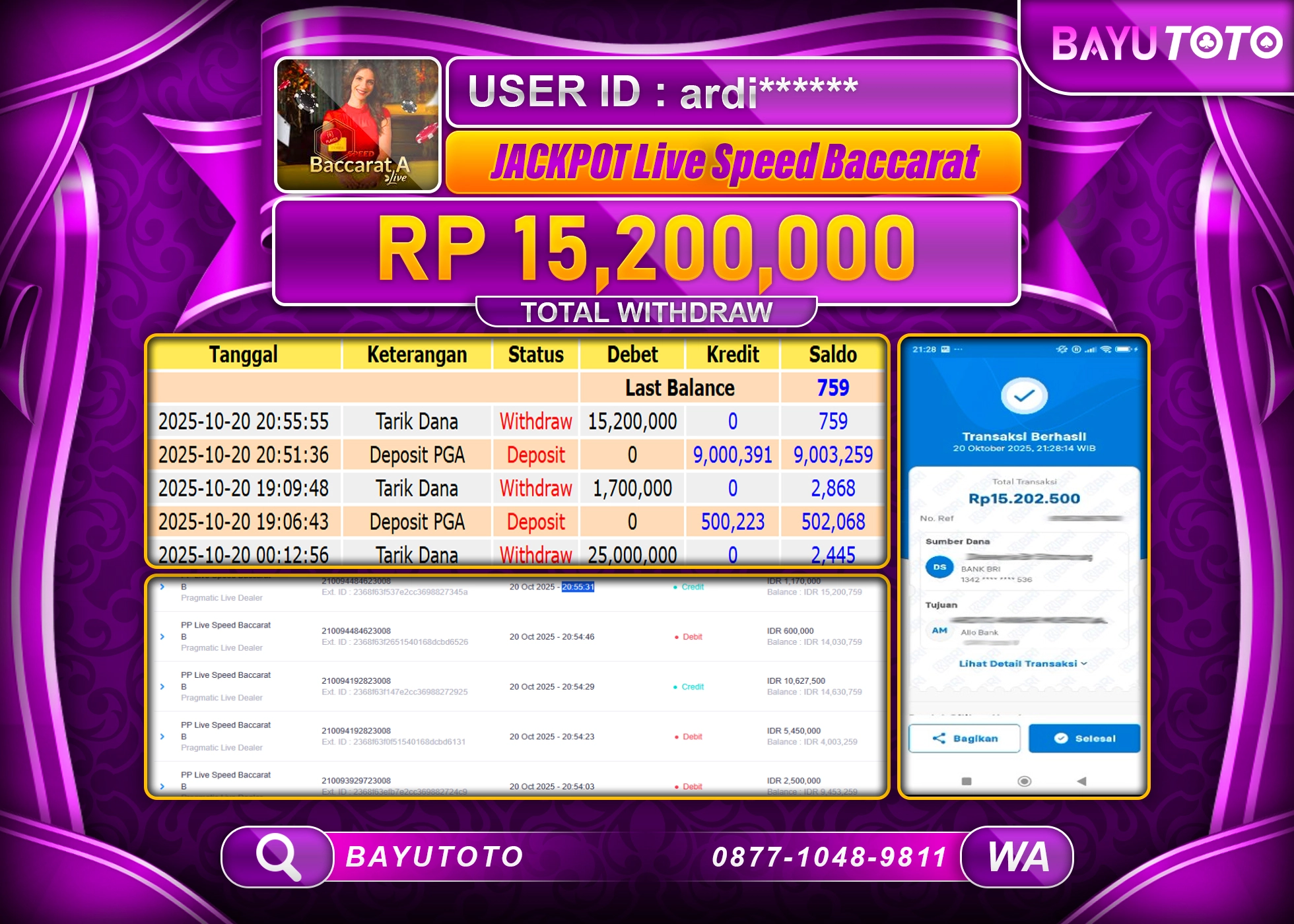 MEMBER BAYUTOTO JACKPOT DI PRAGMATIC LIVE SPEED BACCARAT B Rp.15.200.000 LUNAS