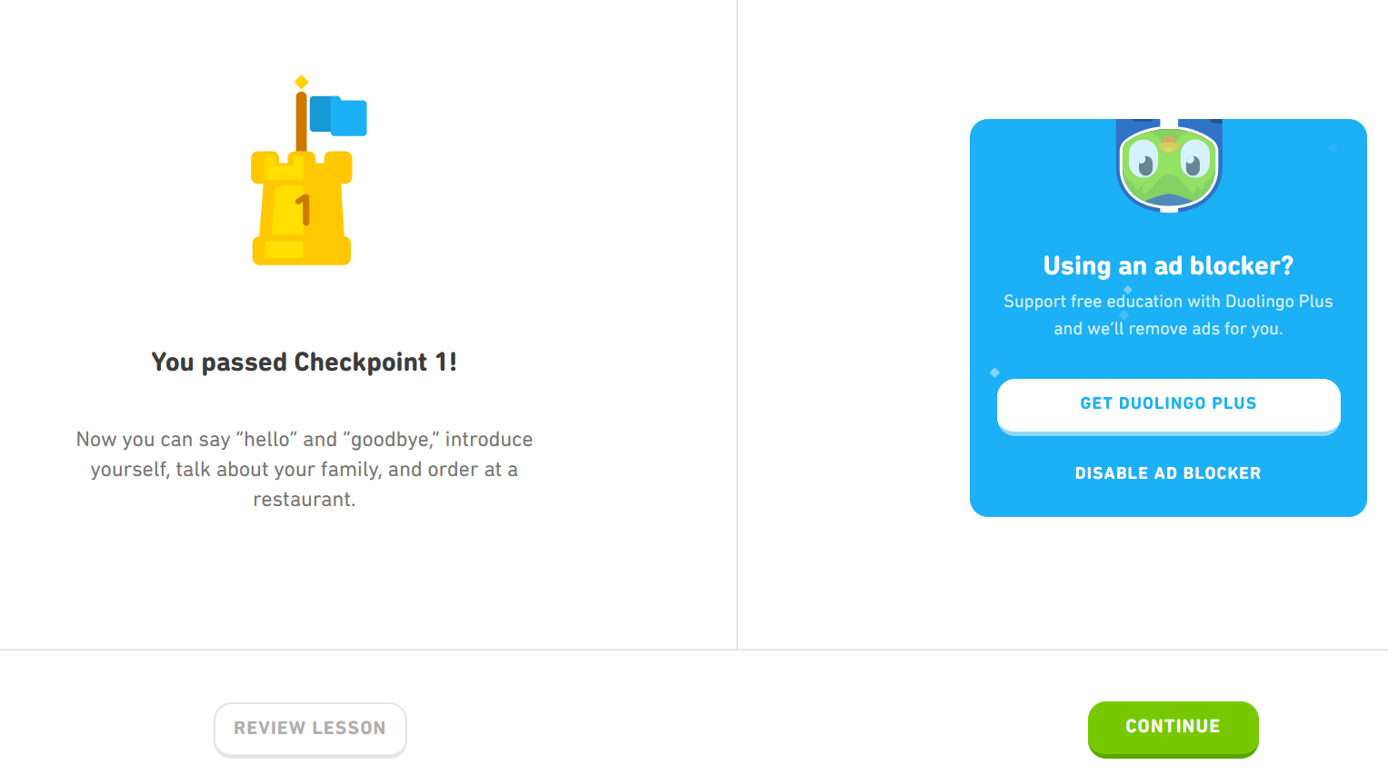 Checkpoint score Duolingo