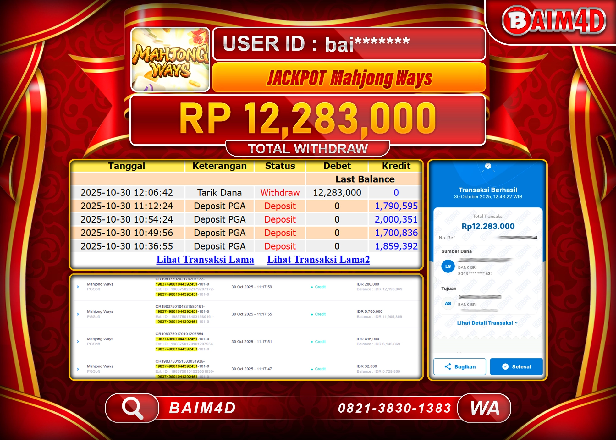 BAIM4D JACKPOT SLOT MAHJONG WAYS Rp.12,283,000 - LUNAS