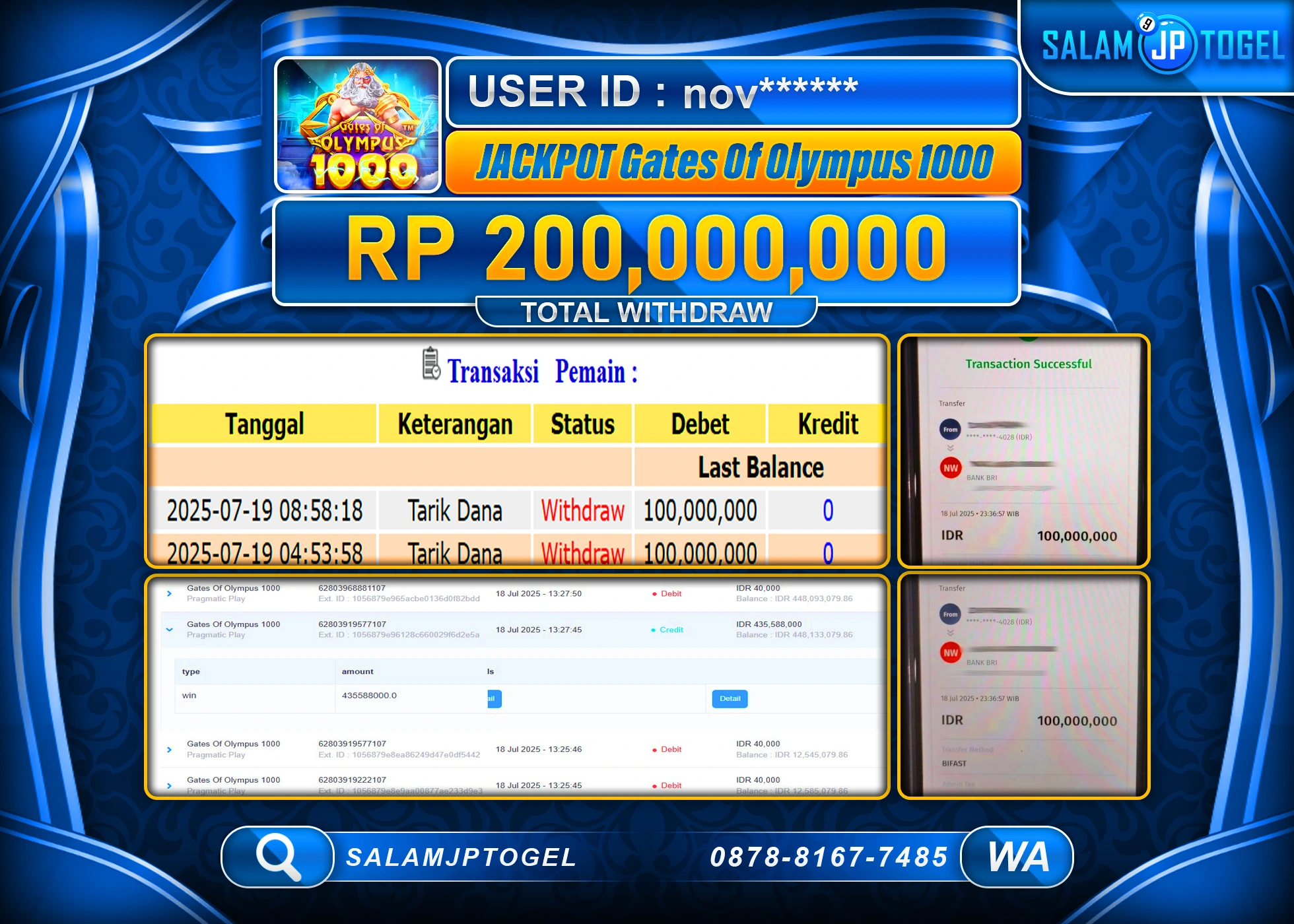 SALAMJPTOGEL MENANG GATES OF OLYMPUS 1000 Rp.200,000,000