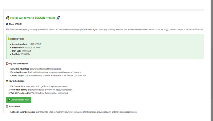 ⚡ Ecoin Presale Letter 2025 Inbox to All . ☑✅