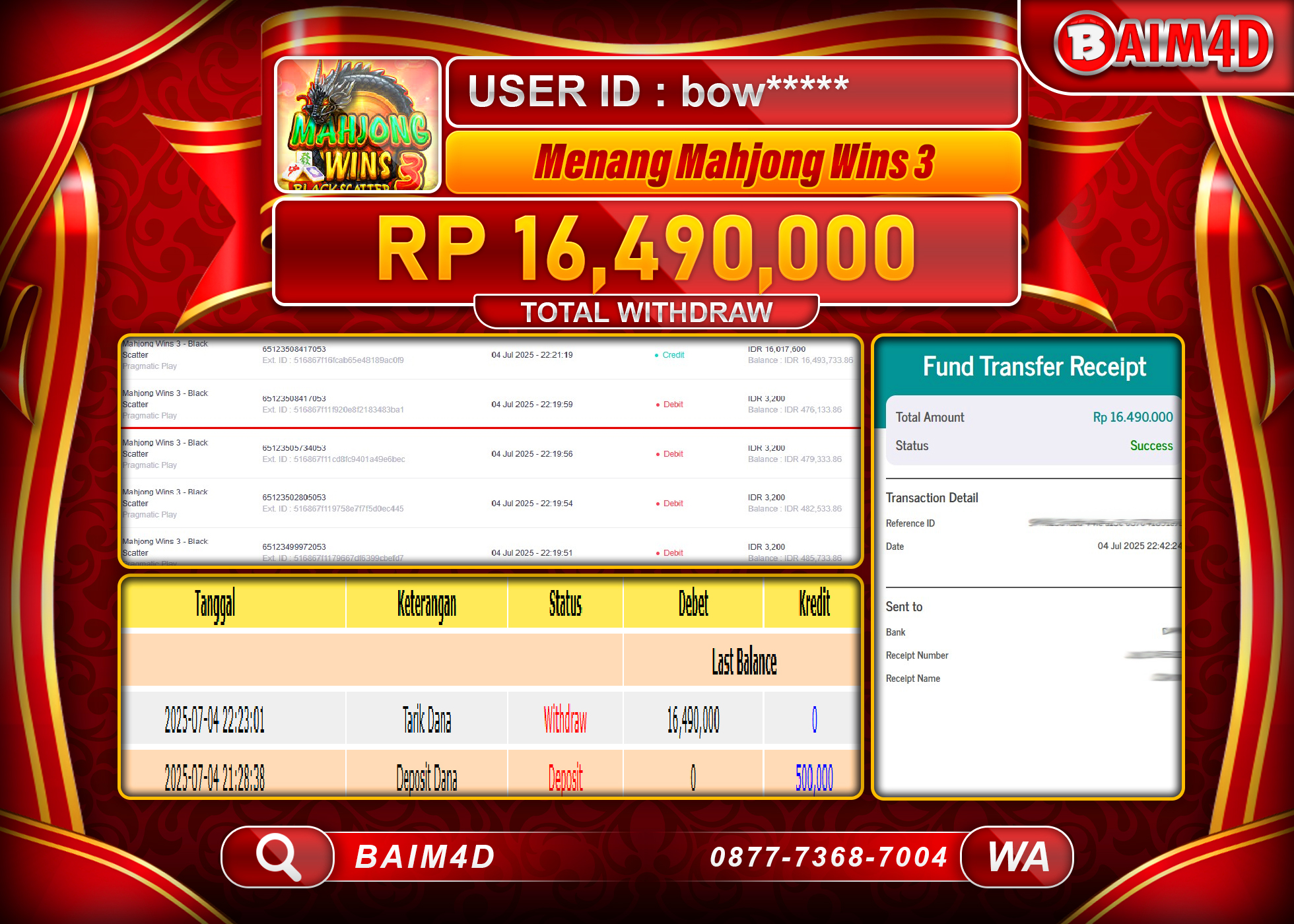 BAIM4D JACKPOT SLOT Mahjong Wins 3 - BLACK SCATTER  Rp.16,490,000.- LUNAS