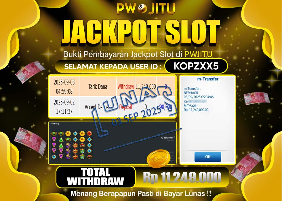 PWJITU JACKPOT SLOT GATES OF OLYMPUS SUPER SCATTER Rp.11.249.000,- LUNAS