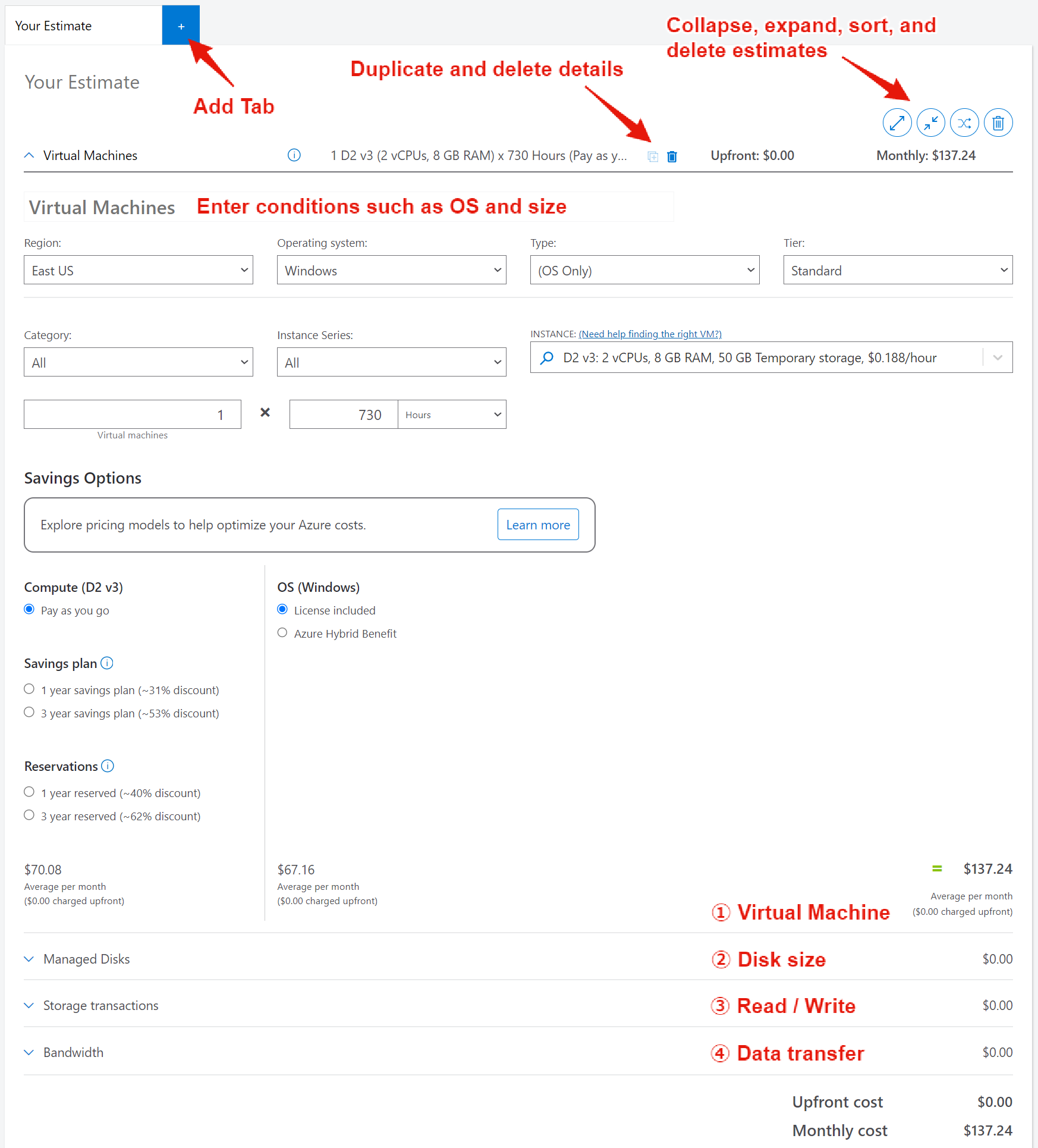 Pricing calculator - Detail area