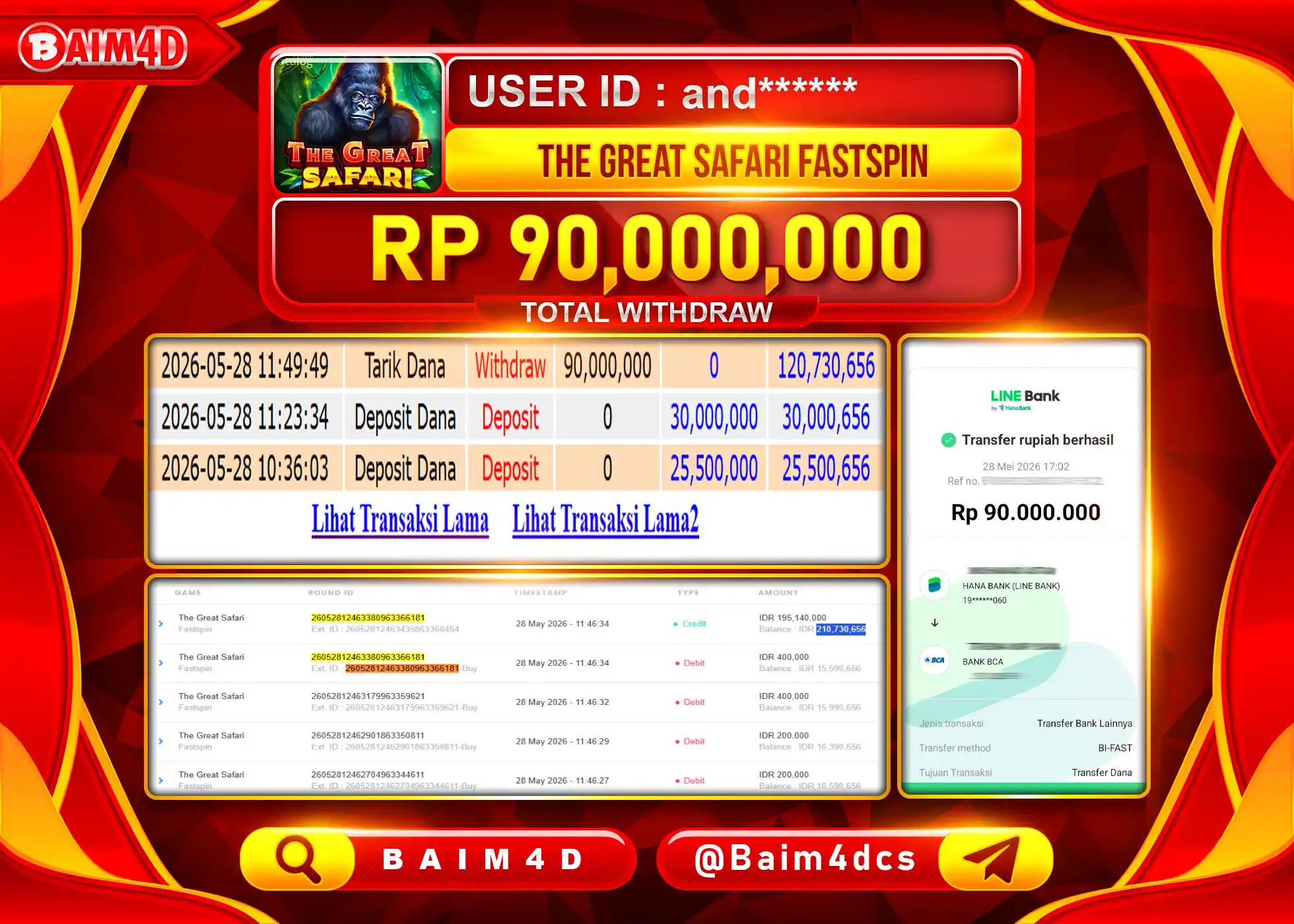 BAIM4D JACKPOT THE GREAT SAFARI FASTSPIN Rp.90,000,000 - LUNAS