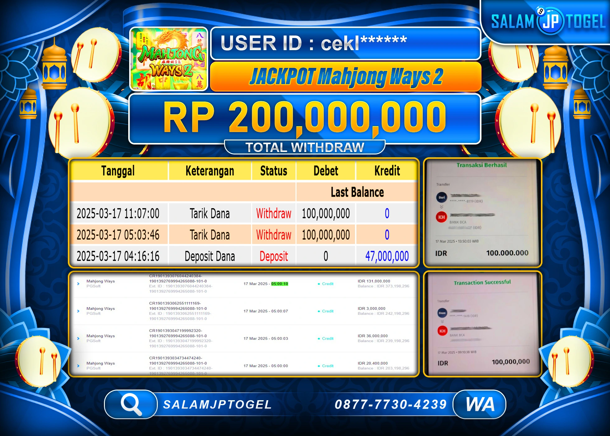 SALAMJPTOGEL MENANG MAHJONG WAYS2 Rp. 200,000,000