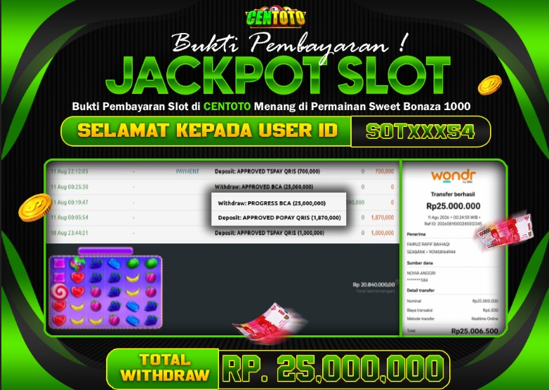 BUKTI JACKPOT LUNAS CENTOTO  RP 25.000.000,-LUNAS