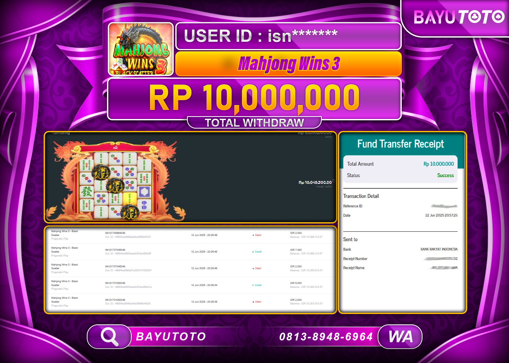 BAYUTOTO JACKPOT DI SLOT MAHJONG Black Scater Rp.10.000.000 LUNAS