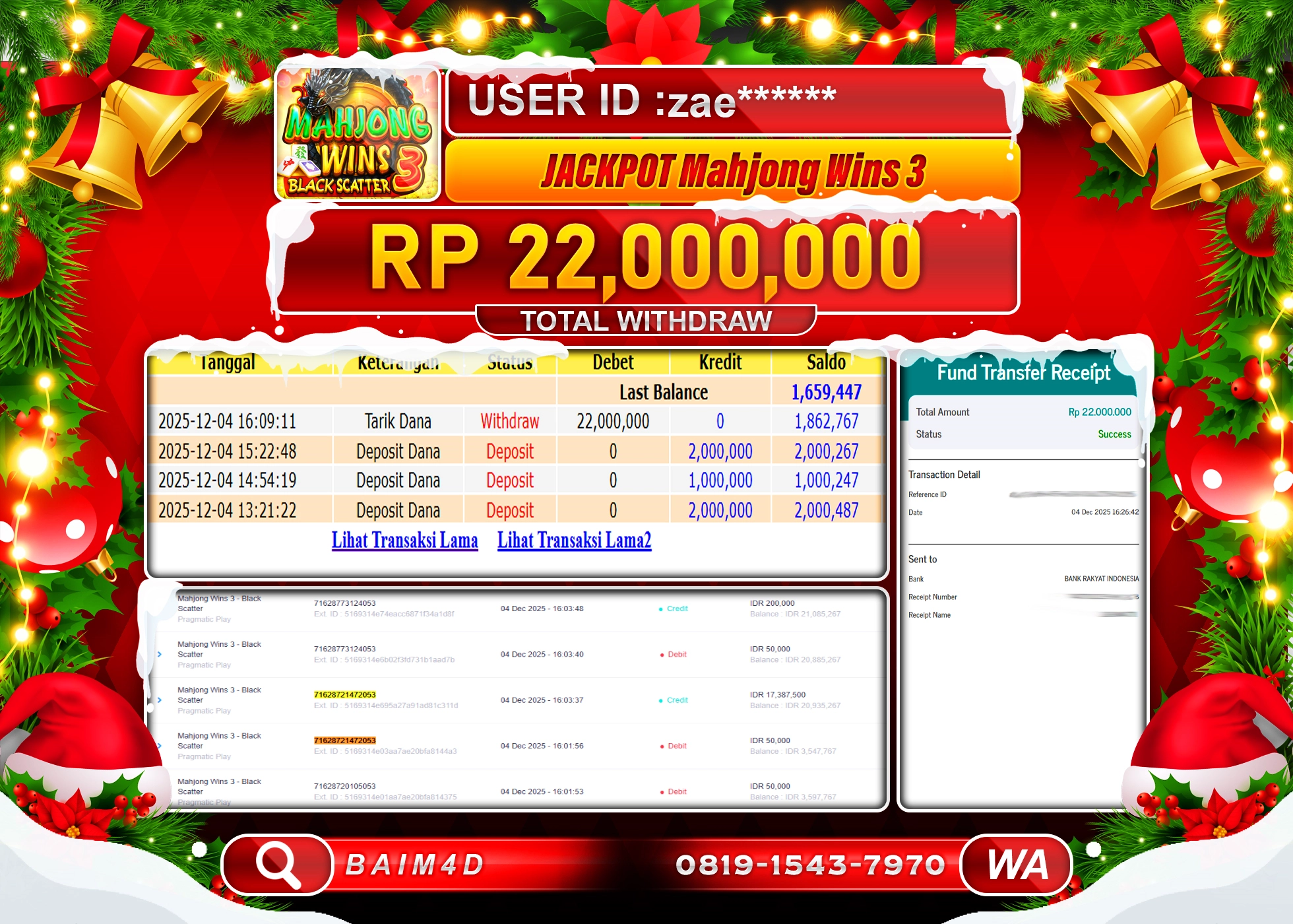 BAIM4D JACKPOT  SLOT MAHYONG WINS 3 Rp.22,000,000 - LUNAS