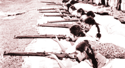 Female Muktijudhhas teaching local women to use rifles (1971), Source: