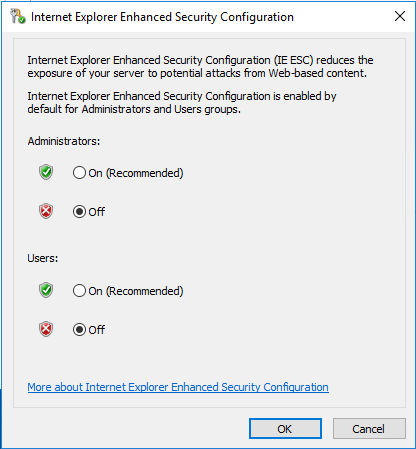 IE Enhanced Security Configuration Modal