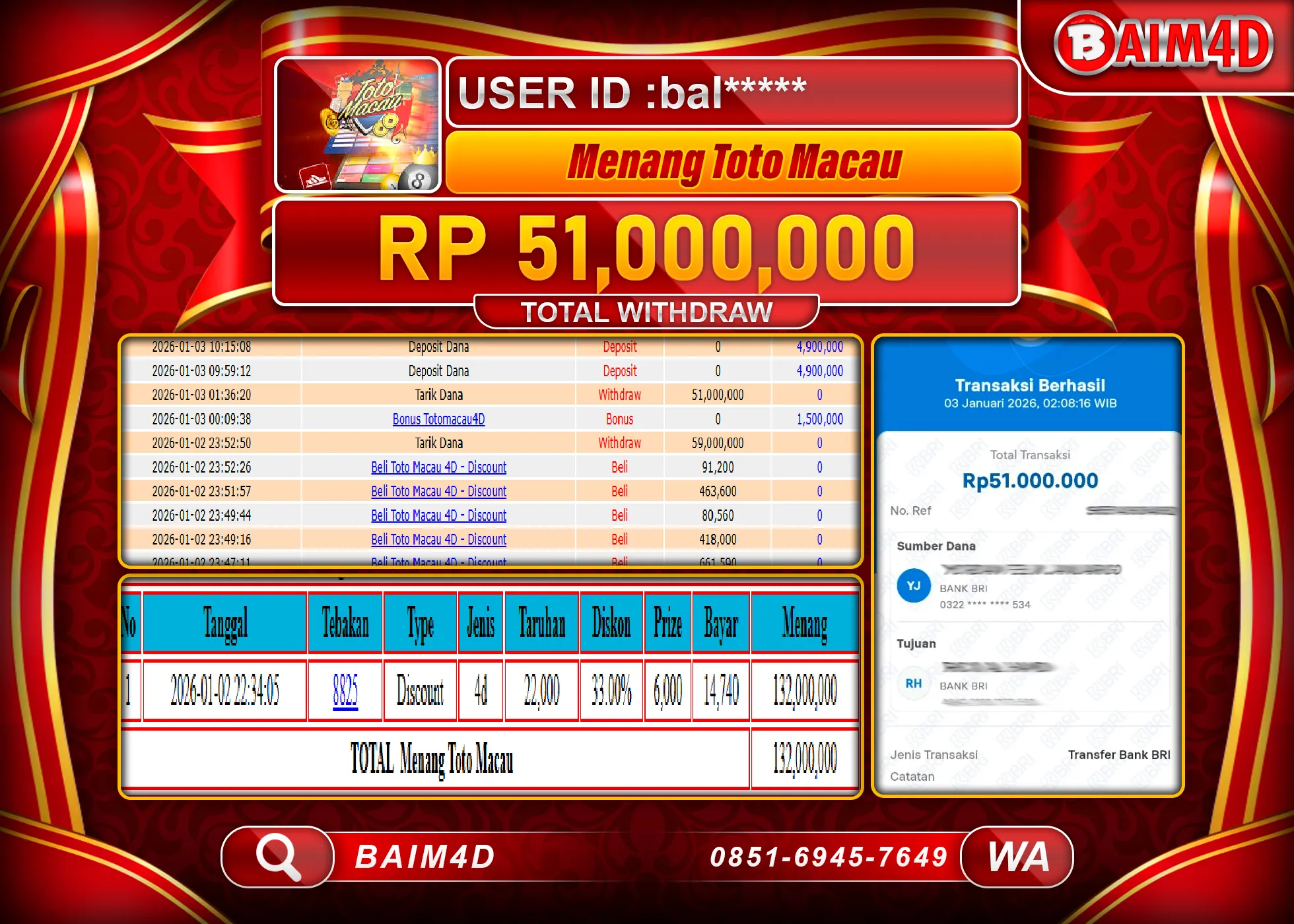 BAIM4D JACKPOT  SLOT WILD BOUNTYSHOWDOWN Rp.51,000,000 - LUNAS