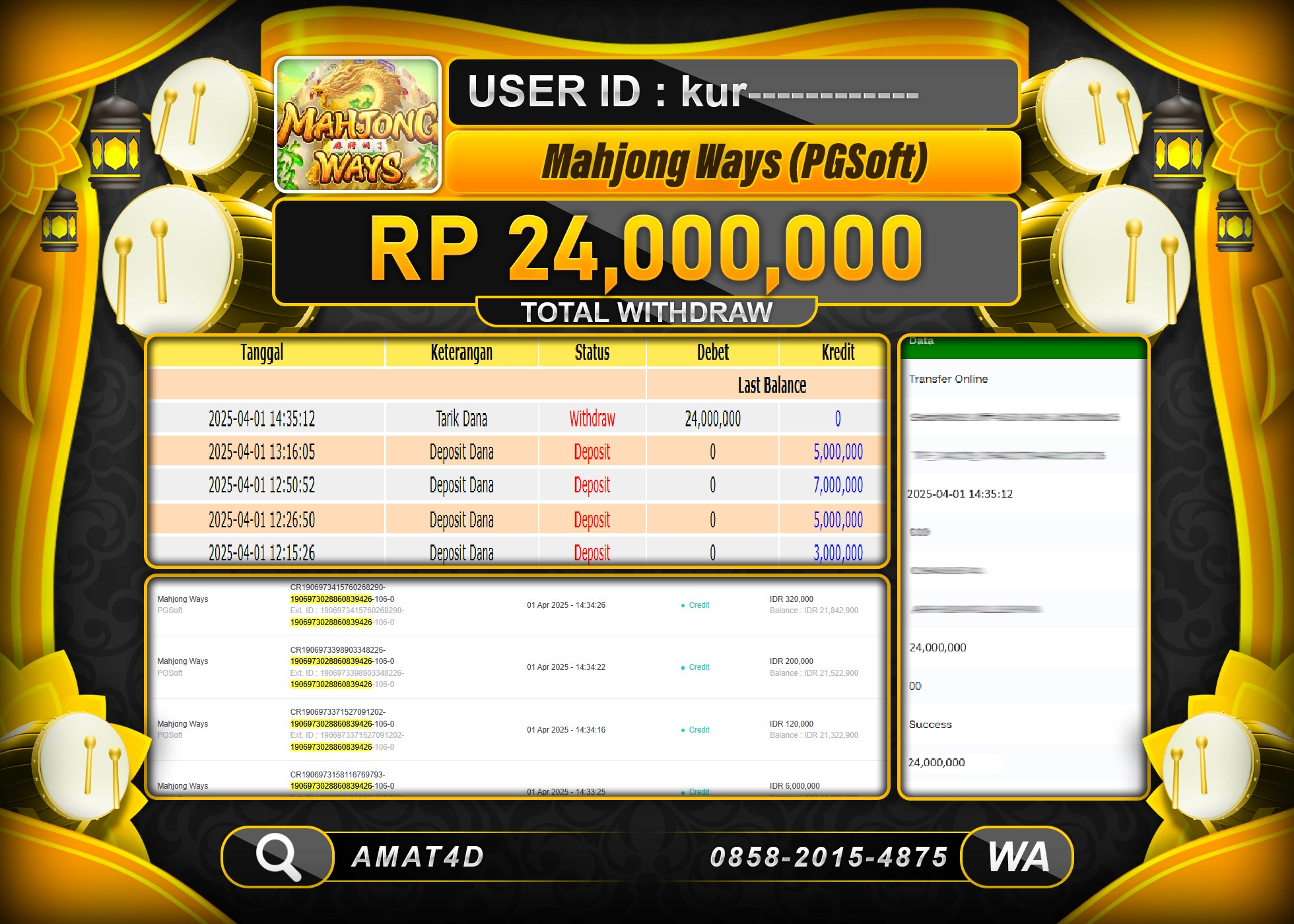 AMAT4D KEMENANGAN MAHJONG WAYS (PG SOFT) Rp.24.000.000 BERHASIL TERBAYAR LUNAS
