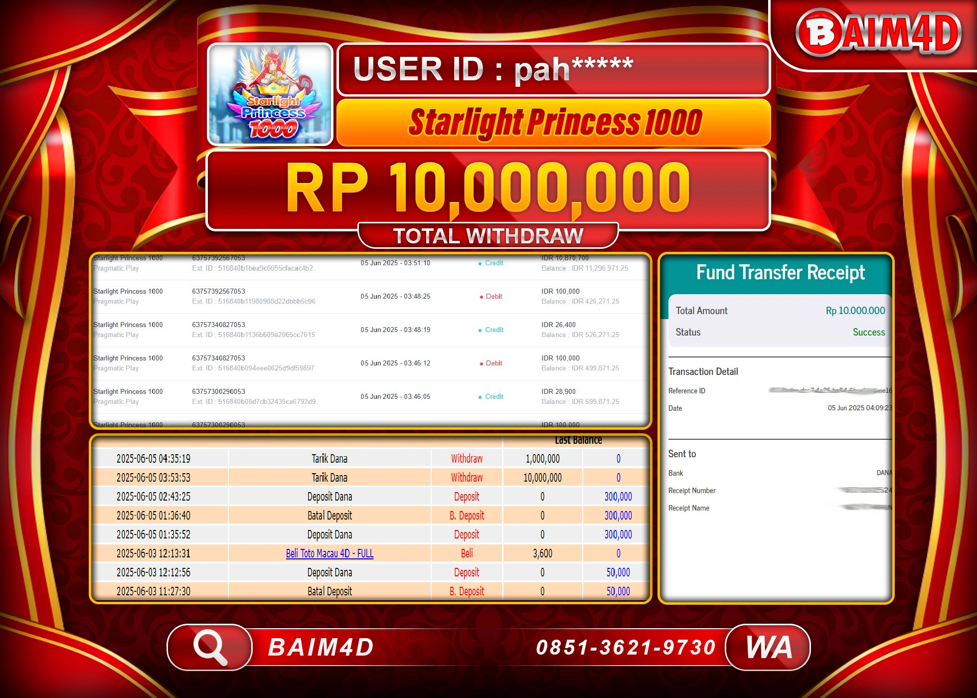BAIM4D JACKPOT MENANG SLOT STARLIGHT PRINCESS 1000 Rp.10.000,000.- LUNAS