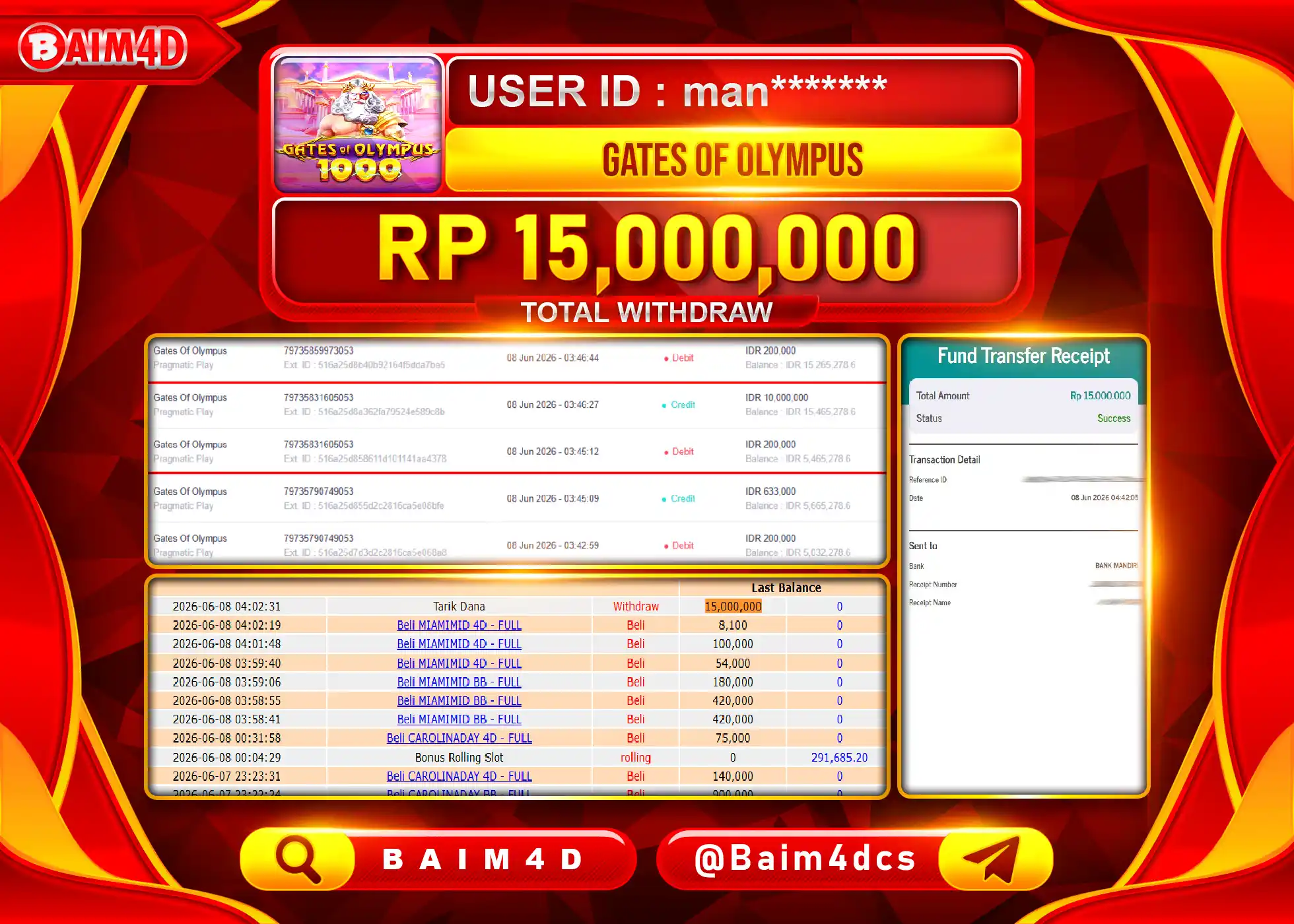 BAIM4D JACKPOT SLOT GATES OF OLYMPUS Rp.15,000,000 - LUNAS