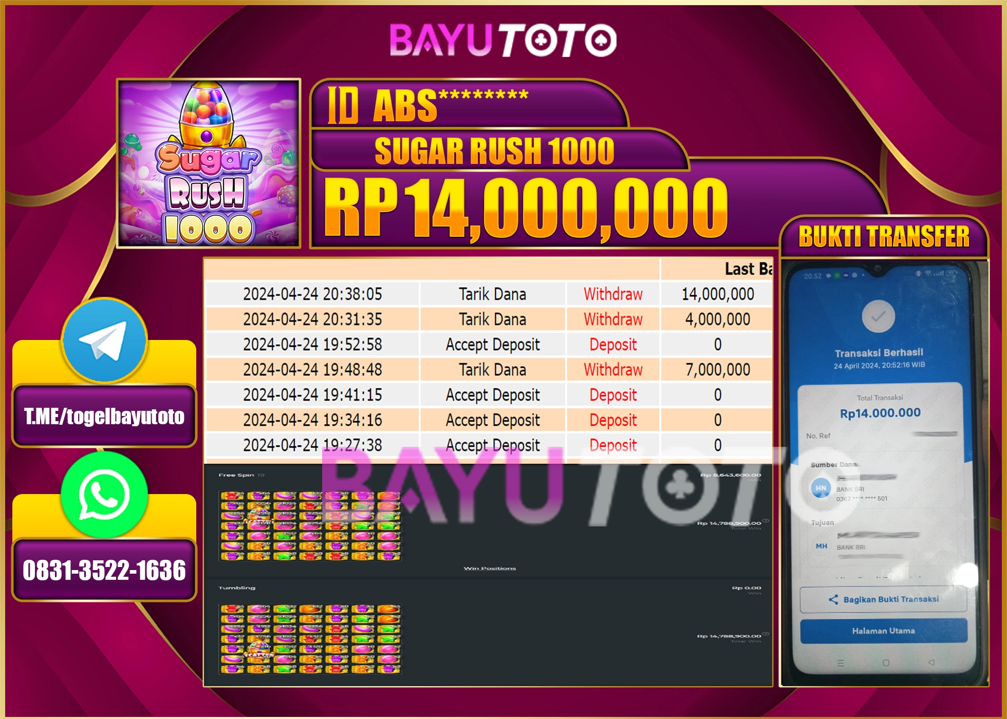 BAYUTOTO JACKPOT SLOT SUGAR RUSH Rp.14.000.000 LUNAS