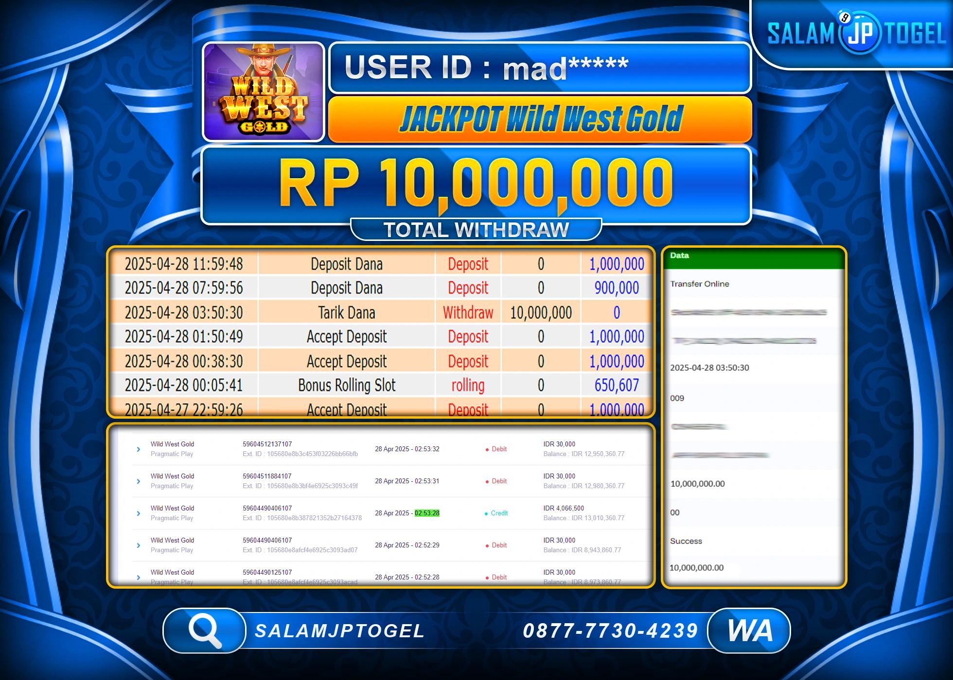 SALAMJPTOGEL MENANG WILD WEST GOLD Rp.10,000,000 LUNAS