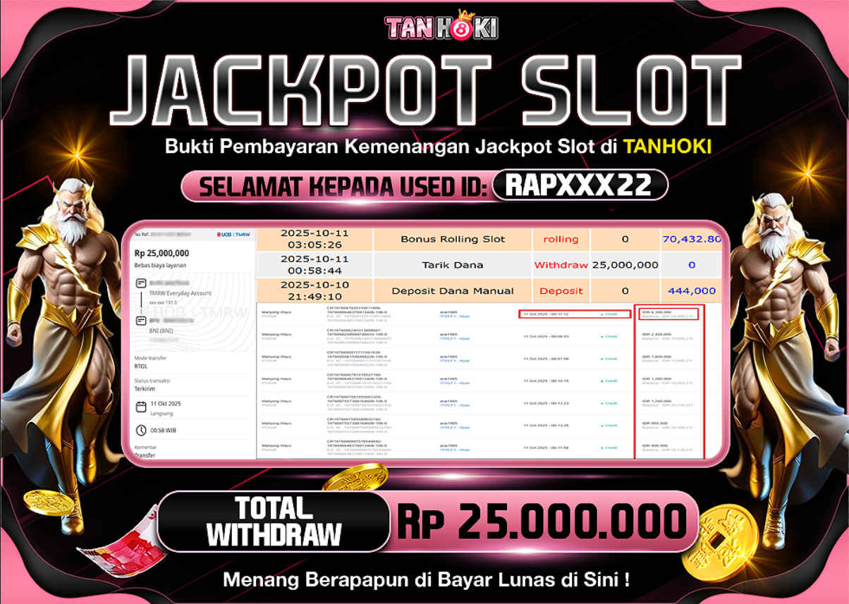 TANHOKI JACKPOT SLOT MAHJONG WAYS Rp.25.000.000,- LUNAS