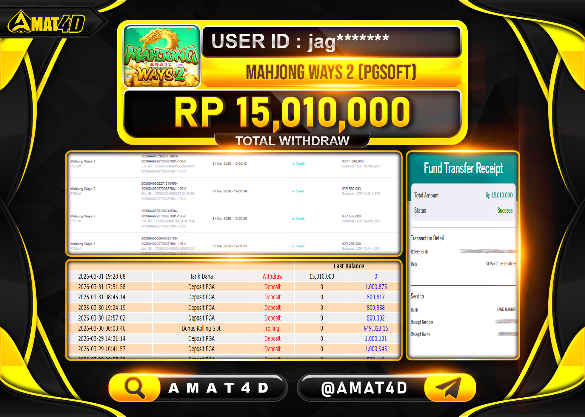 AMAT4D KEMENANGAN DI  MAHJONG WAYS 2 PGSOFT  Rp.15,010,000 BERHASIL TERBAYAR LUNAS