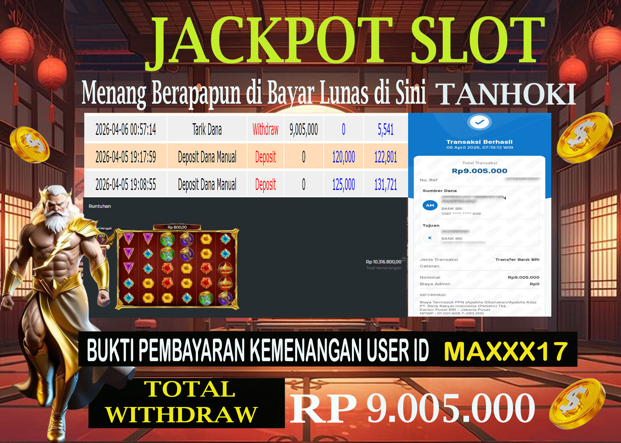 TANHOKI JACKPOTSLOT GATES OF OLYMPUS SUPER SCATTER Rp.9.005.000,- LUNAS
