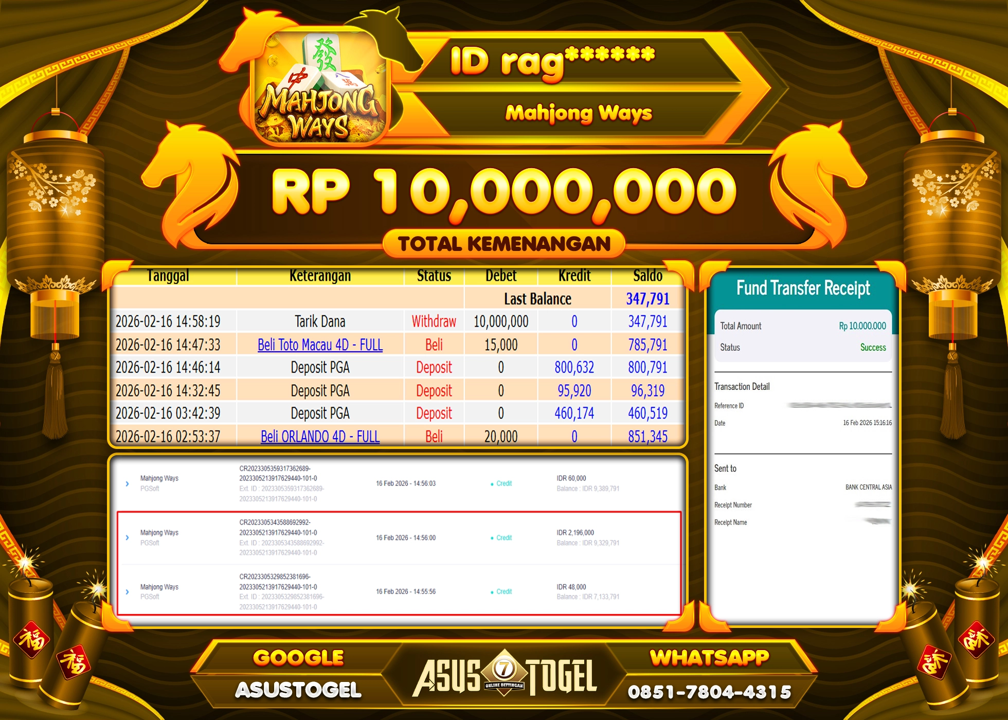 ASUSTOGEL KEMENANGAN DI SLOT MAHJONG WAYS SEBESAR 10,000,000 - RUPIAH LUNAS