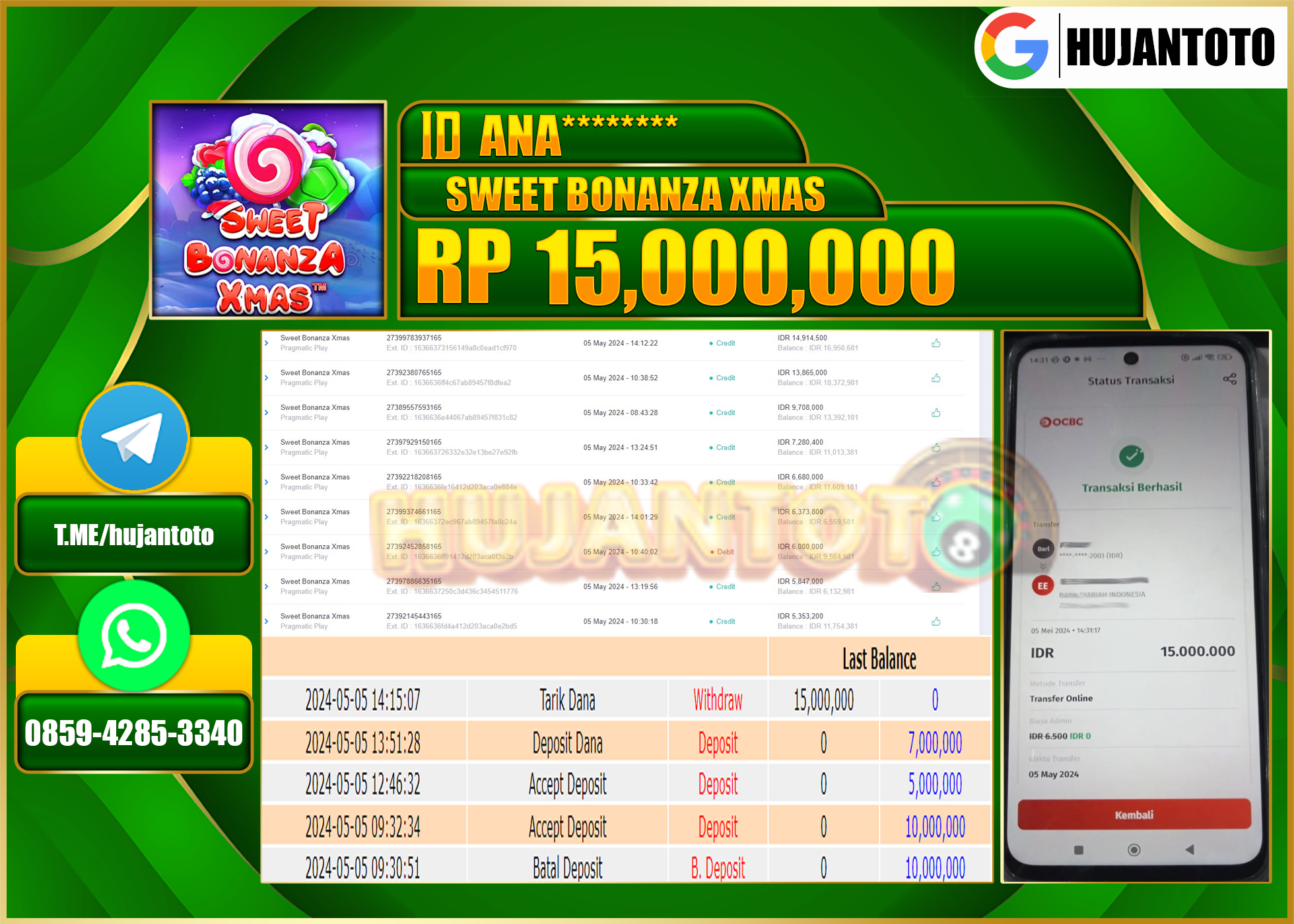 HUJANTOTO MENANG SLOT Sweet Bonanza Xmas 15,000,000 - LUNAS 